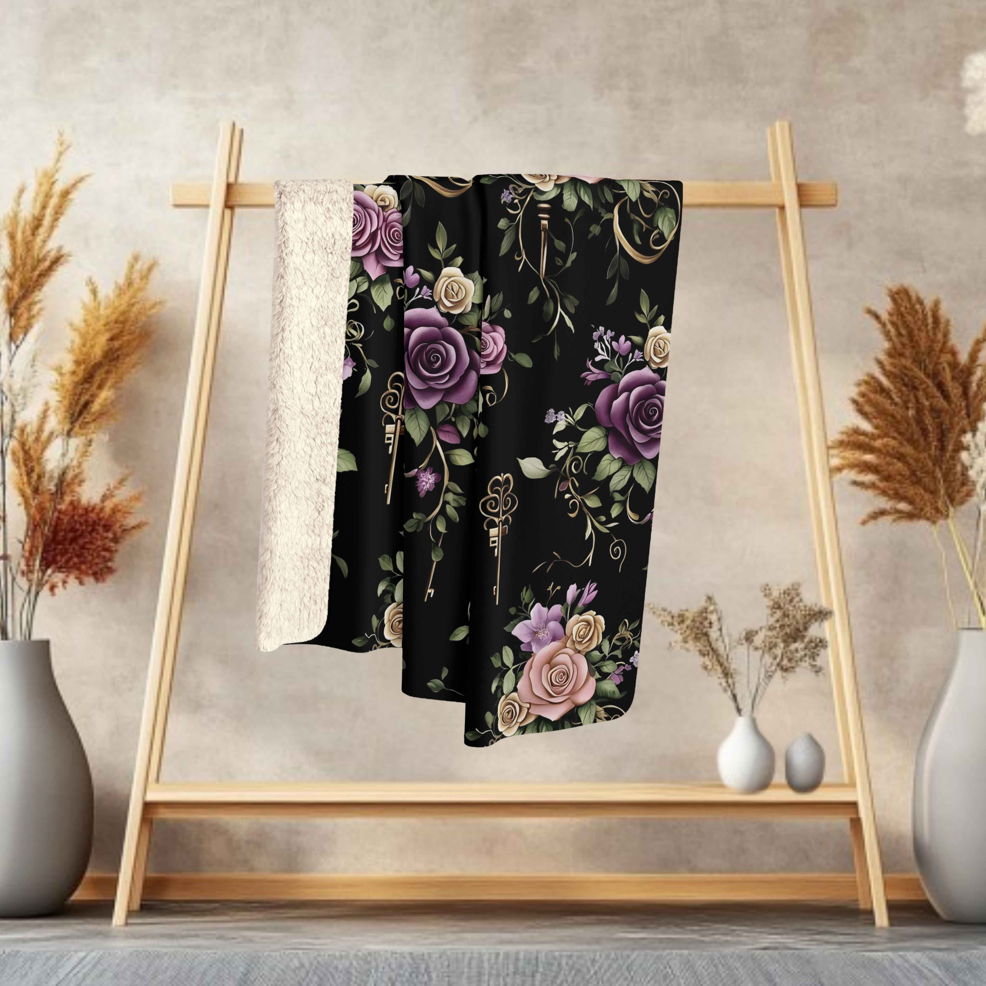 Rose Throw Blanket – Gothic Antique Key Design | Bloom Lock