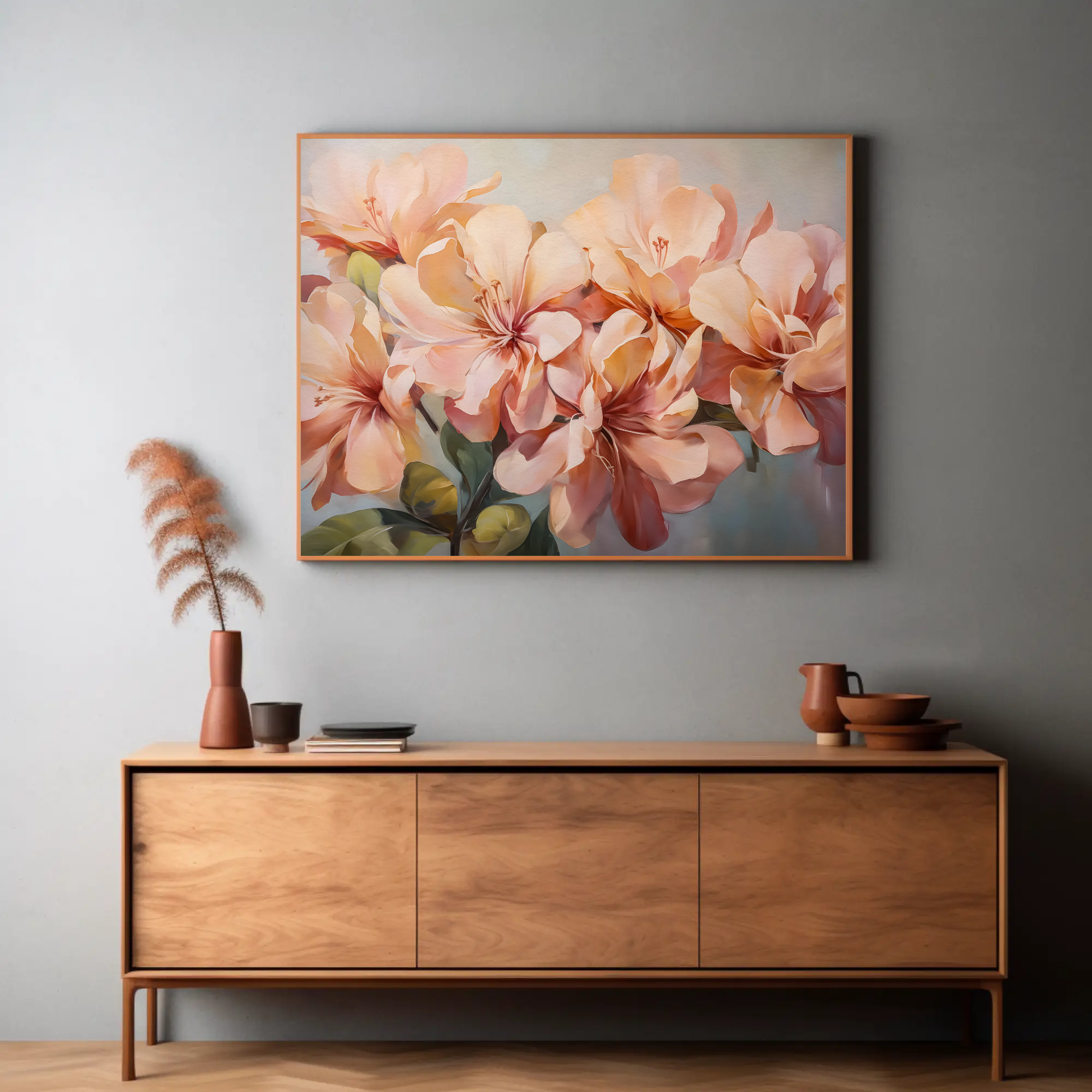 Blush Blooms Wall Art: Delicate Peach Azalea Painting