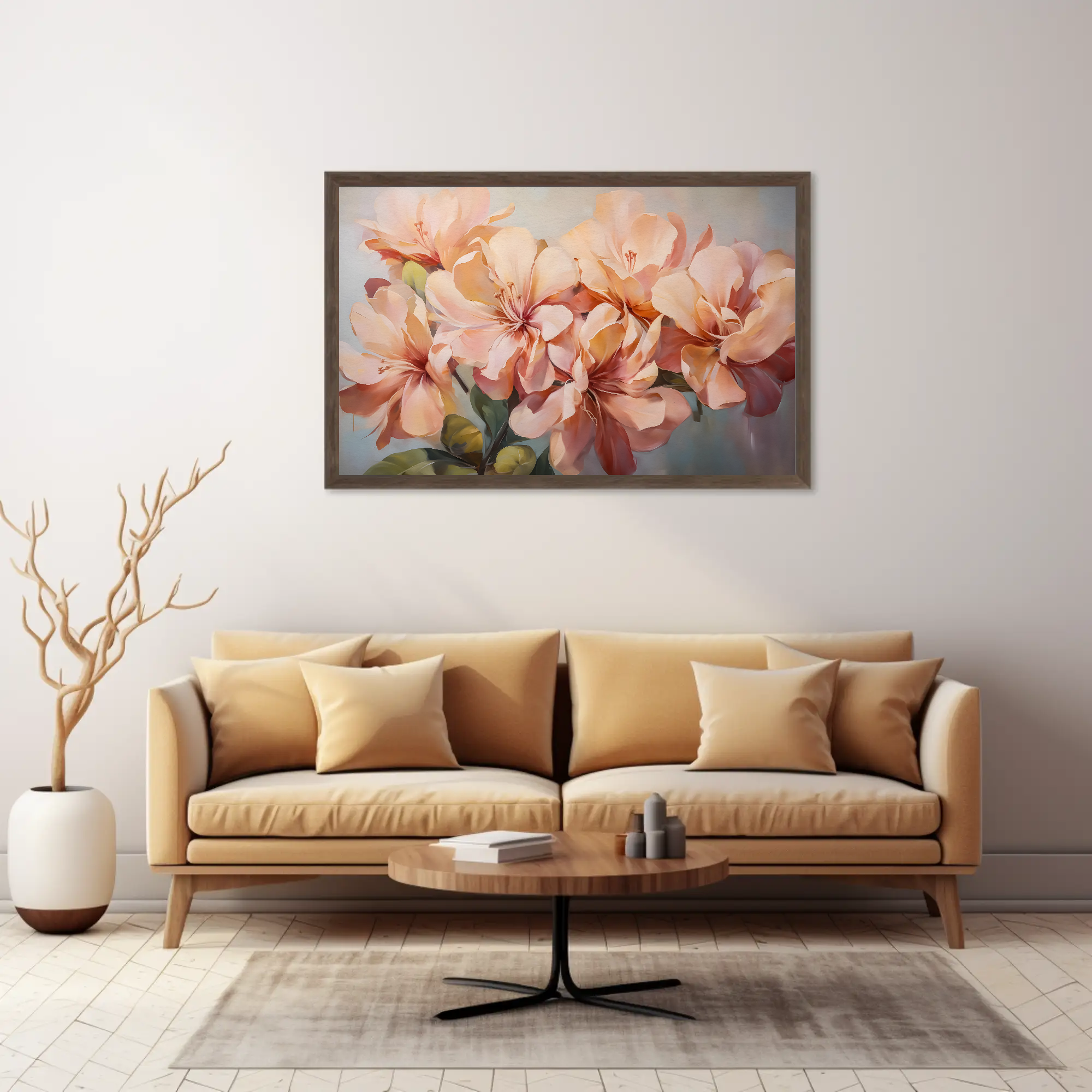 Blush Blooms Wall Art: Delicate Peach Azalea Painting