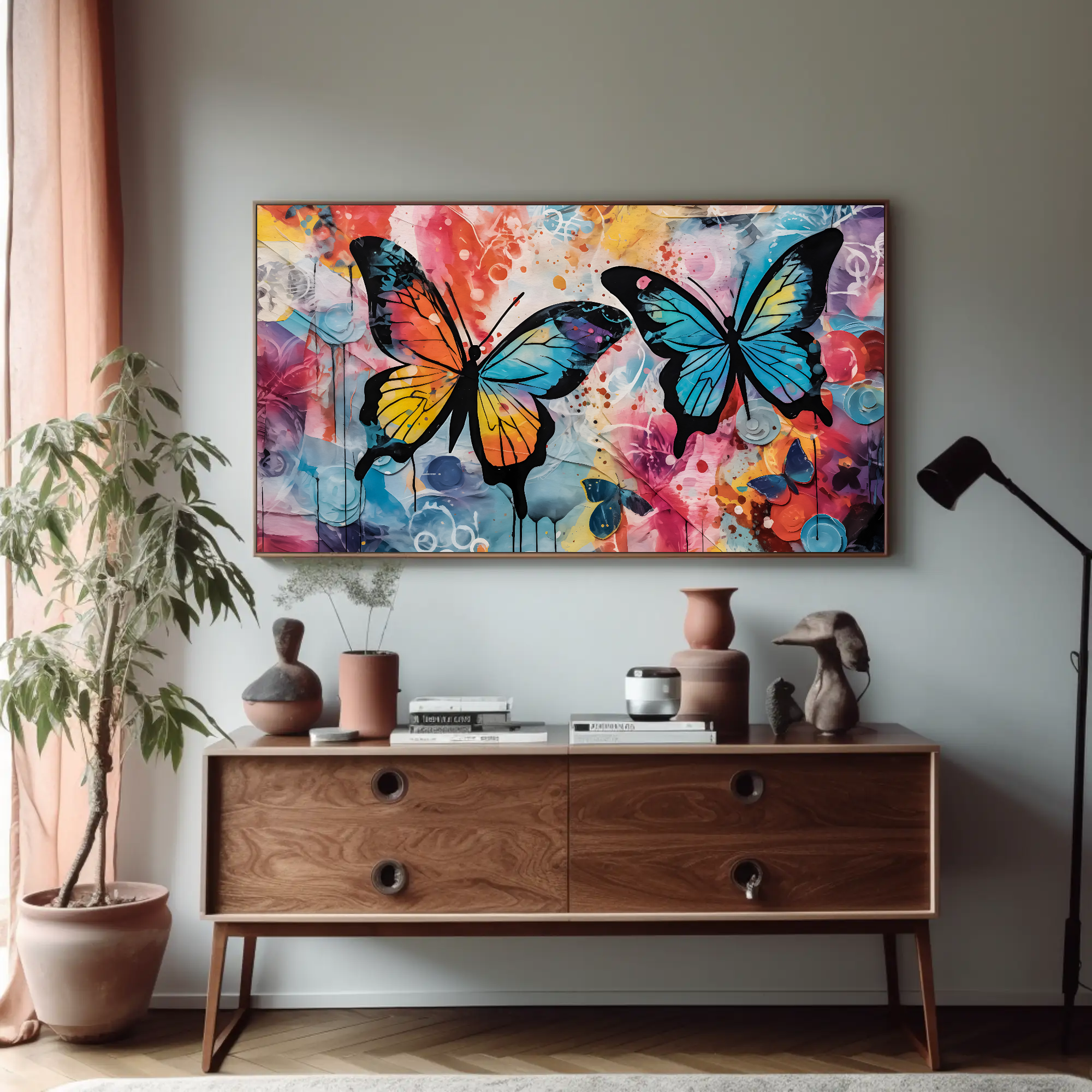 Butterfly Burst Wall Art: Vibrant Watercolor Painting