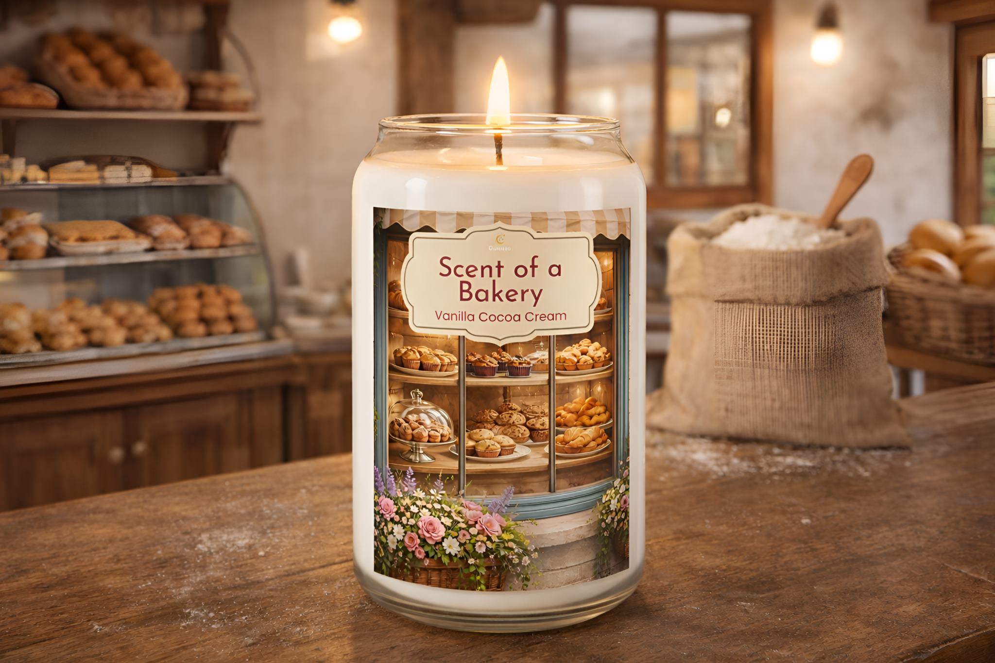 A bakery with a year round scented vanilla candle.