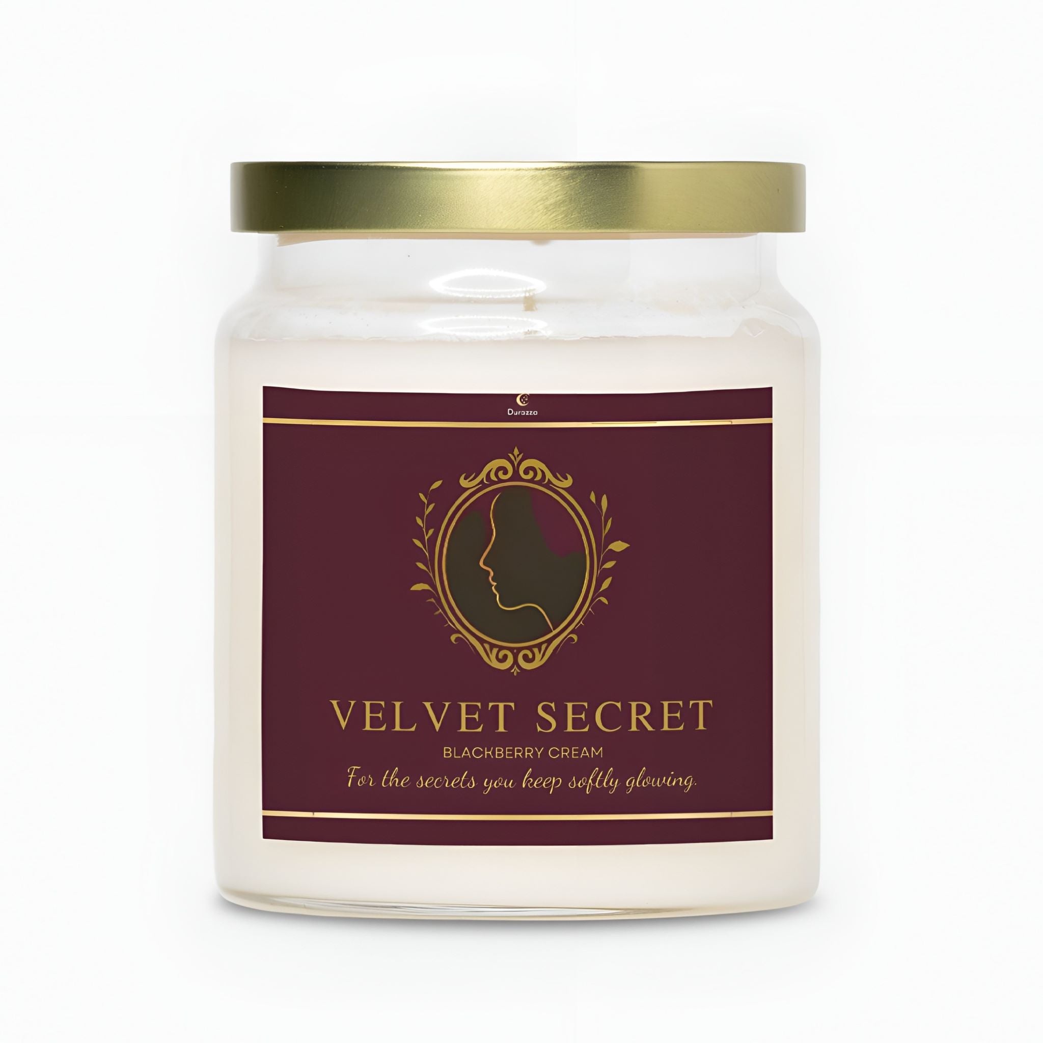 A victorian candle in an apothecary jar with a blackberry cream scent.