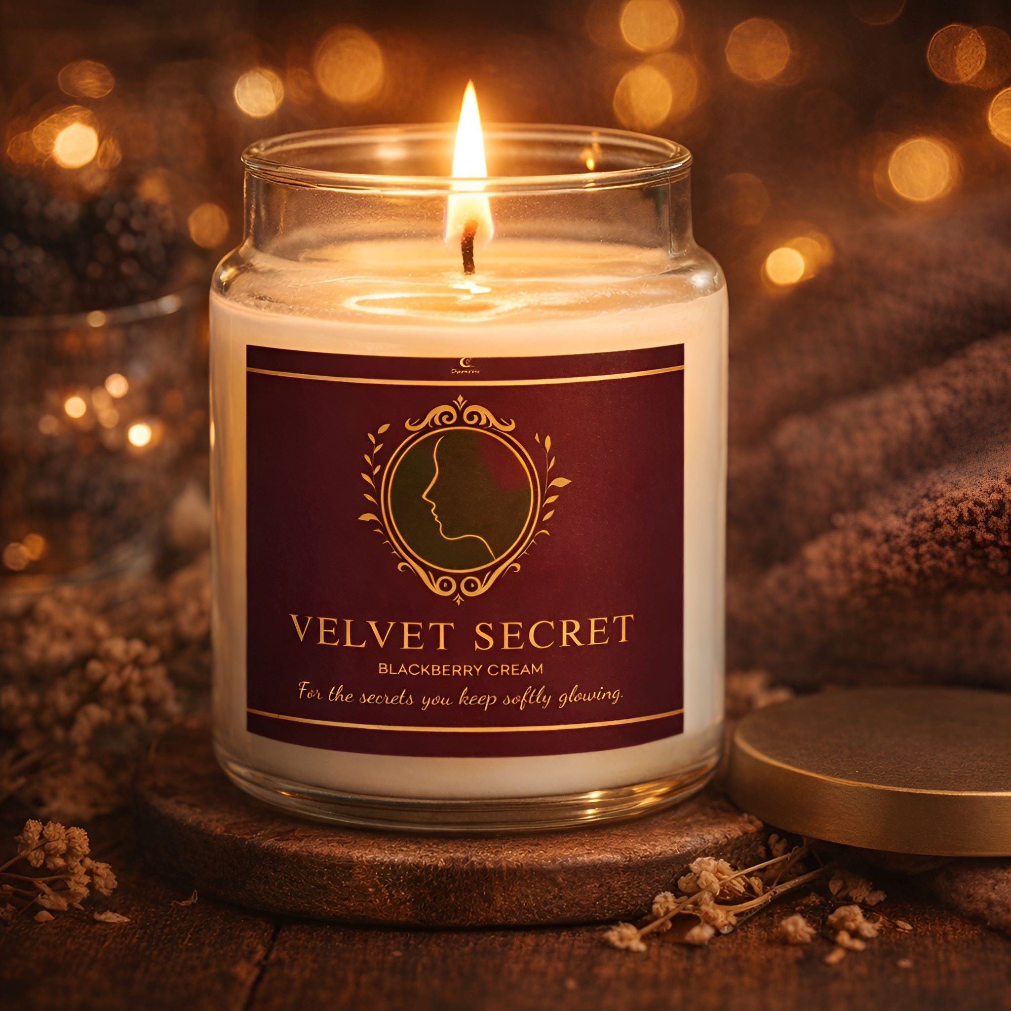 An apothecary candle in a deep blackberry cream scent for a victorian gothic home.