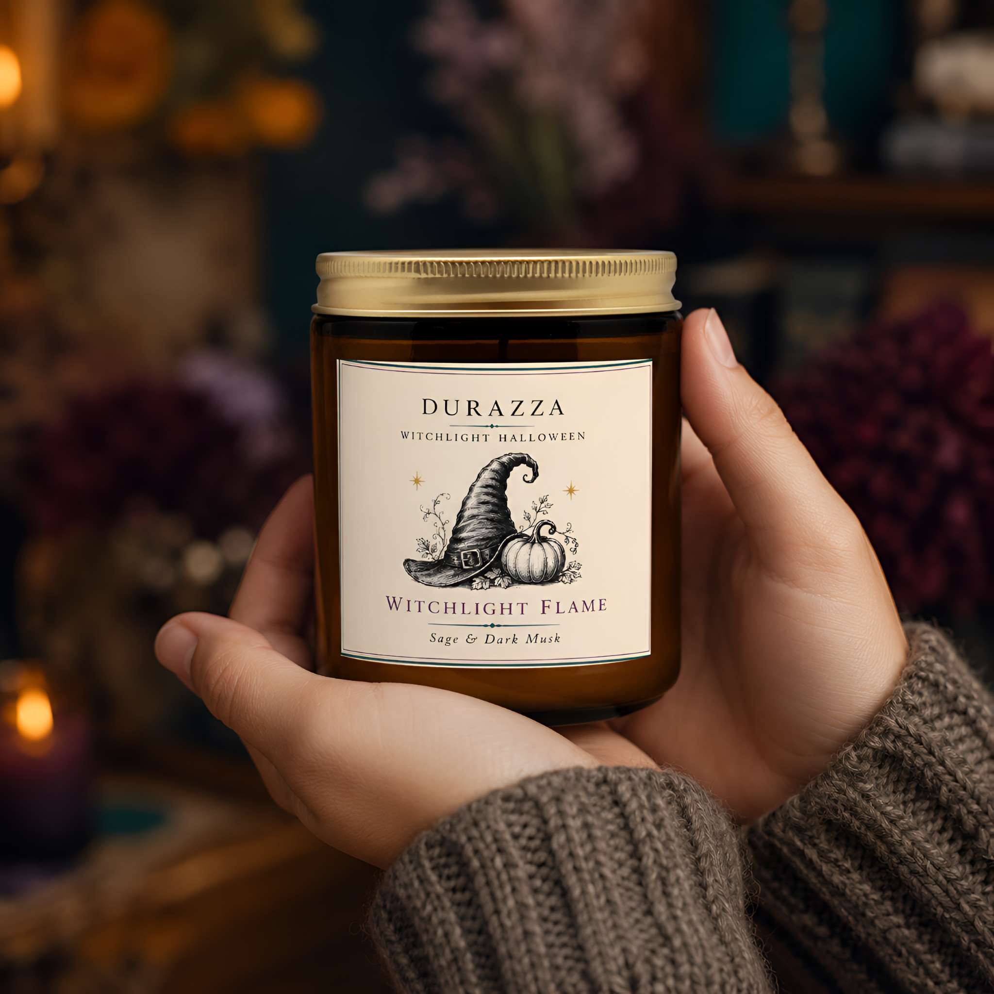 Witch Hat Scented Candle, Sage & Dark Musk 9 oz | Witchlight Flame