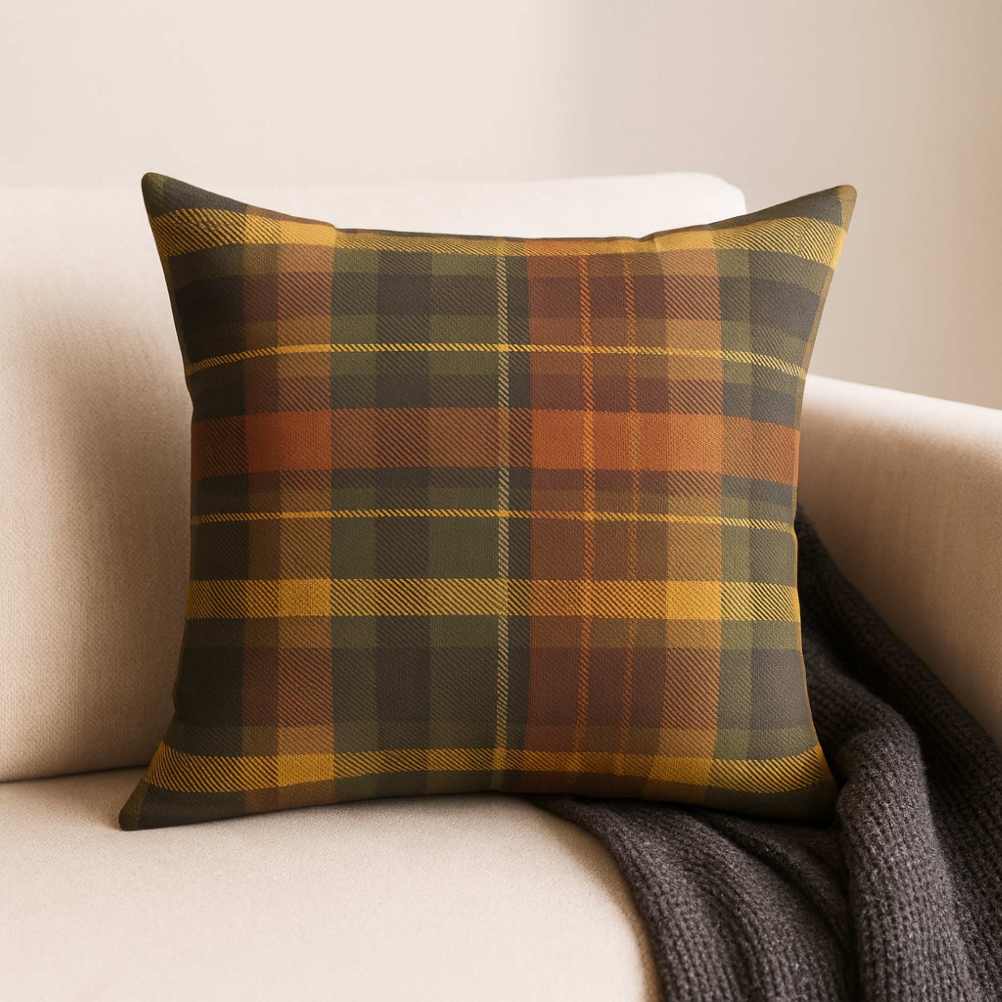 Plaid Throw Pillow – Woven Rustic Cushion | Cabin Check
