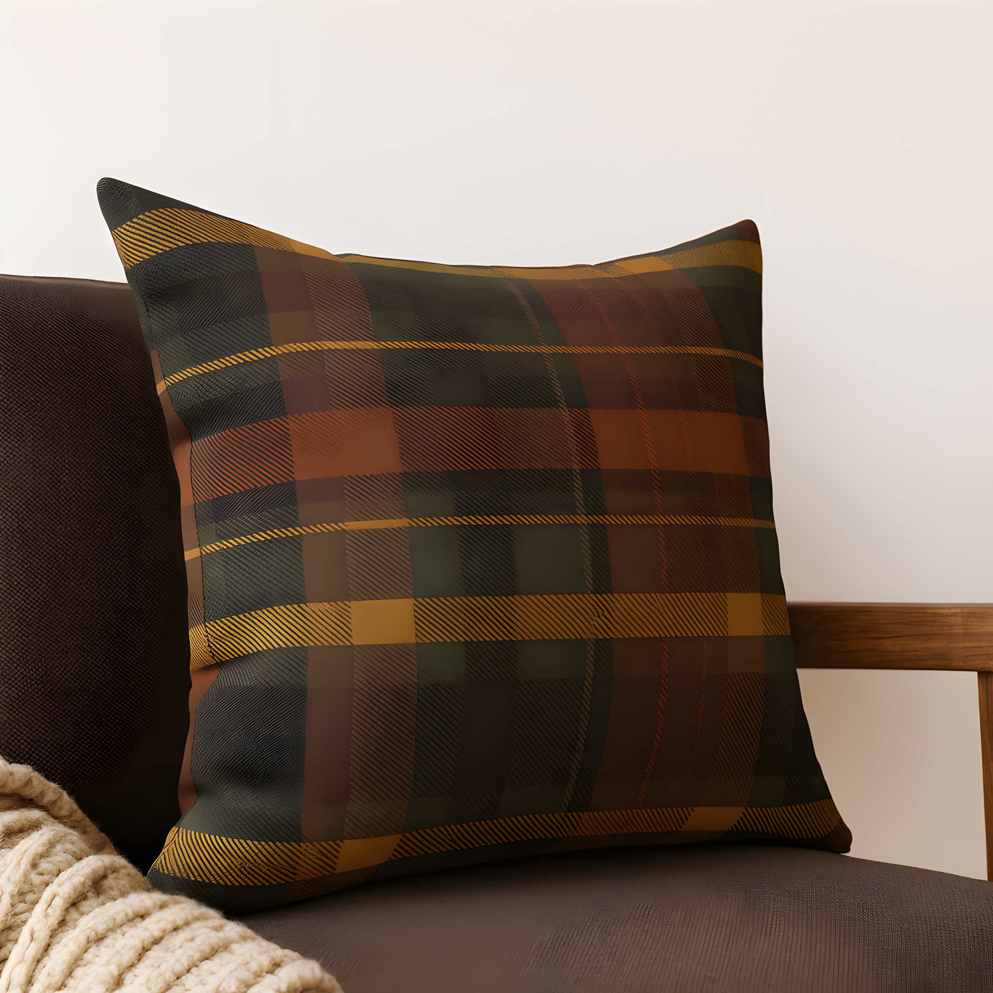 Plaid Throw Pillow – Woven Rustic Cushion | Cabin Check