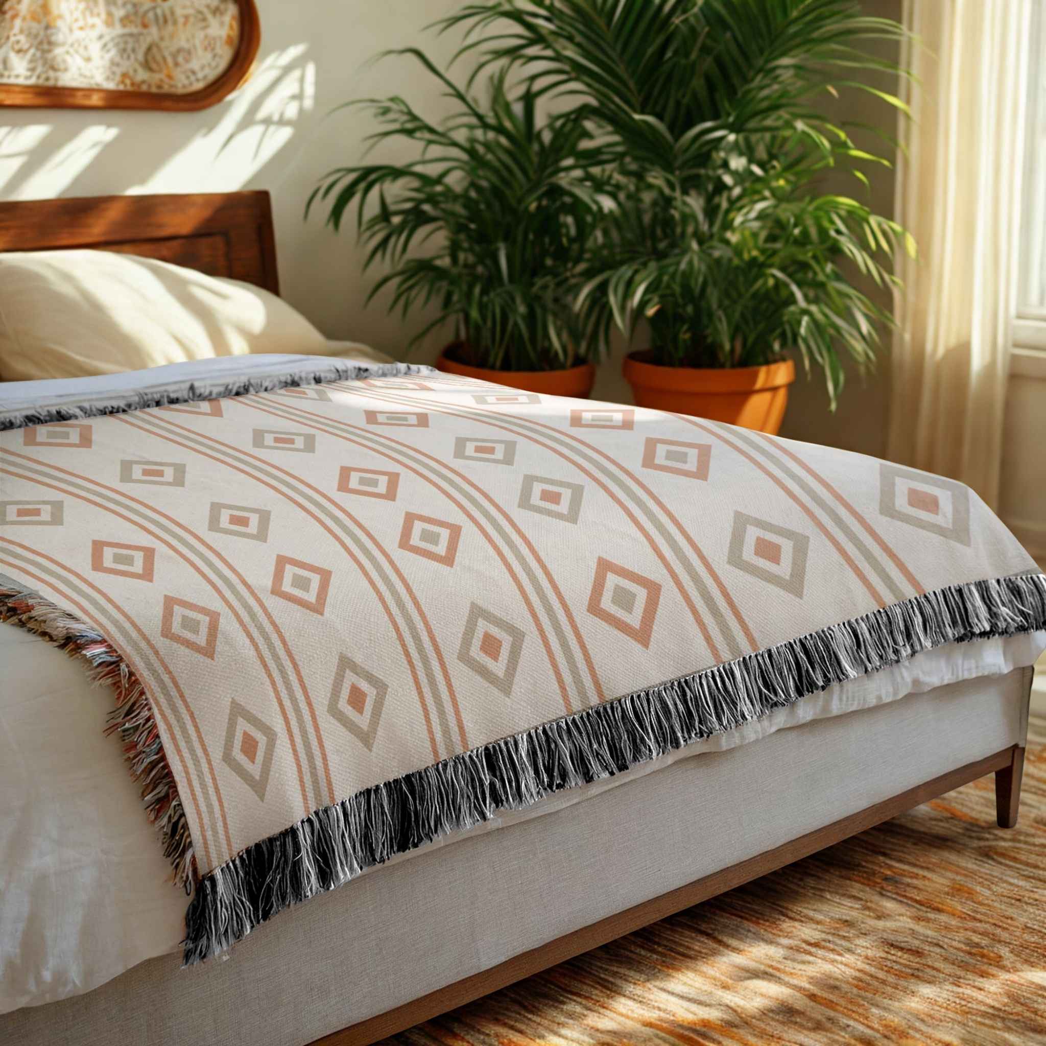 Geometric Throw Blanket – Warm Toned Decor | Canyon Clay