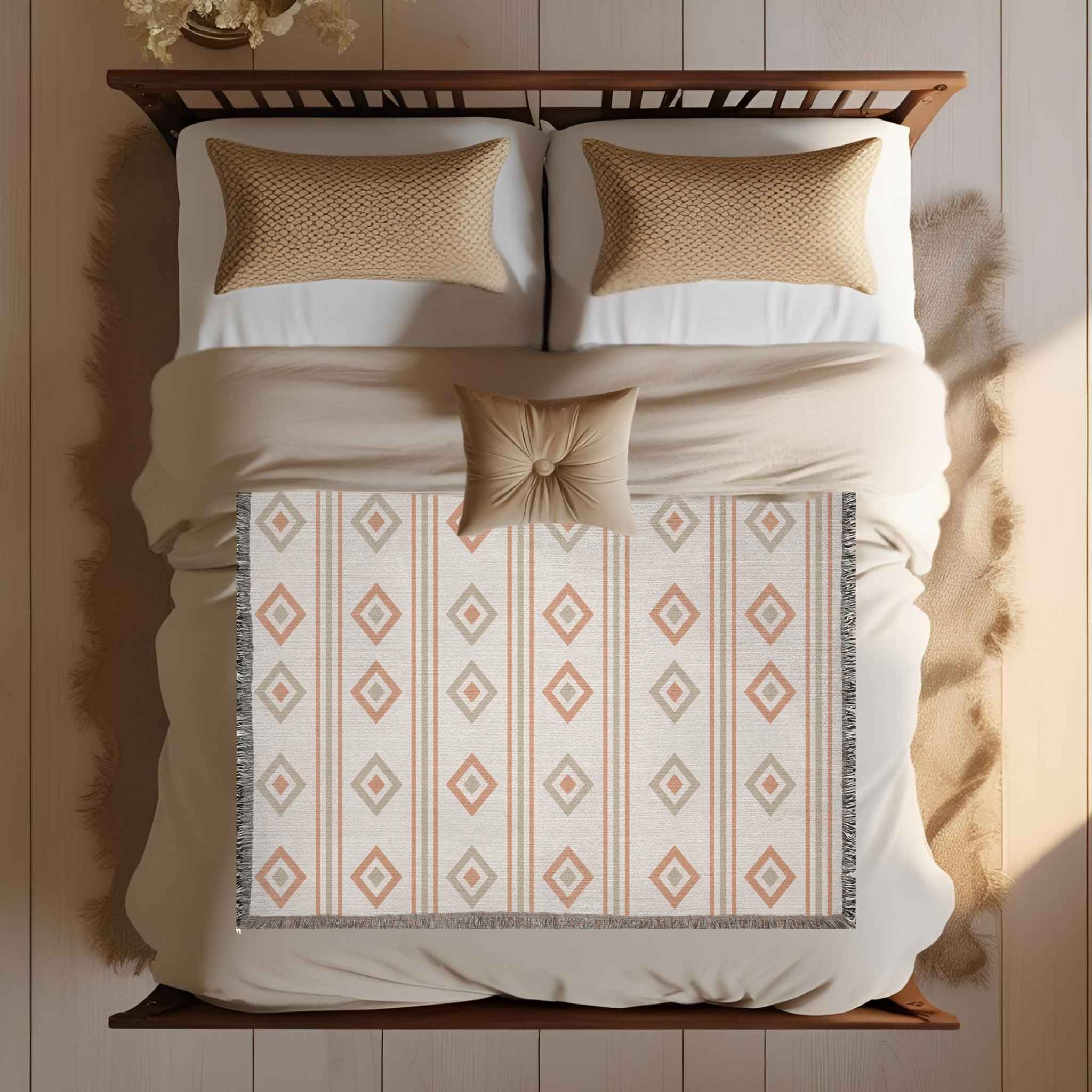 Geometric Throw Blanket – Warm Toned Decor | Canyon Clay
