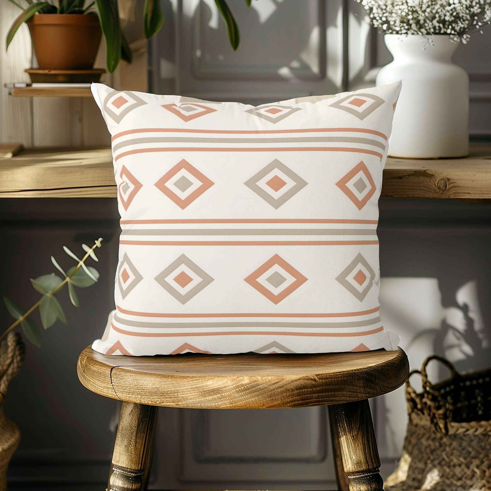 Geometric Throw Pillow – Warm Toned Decor | Canyon Clay