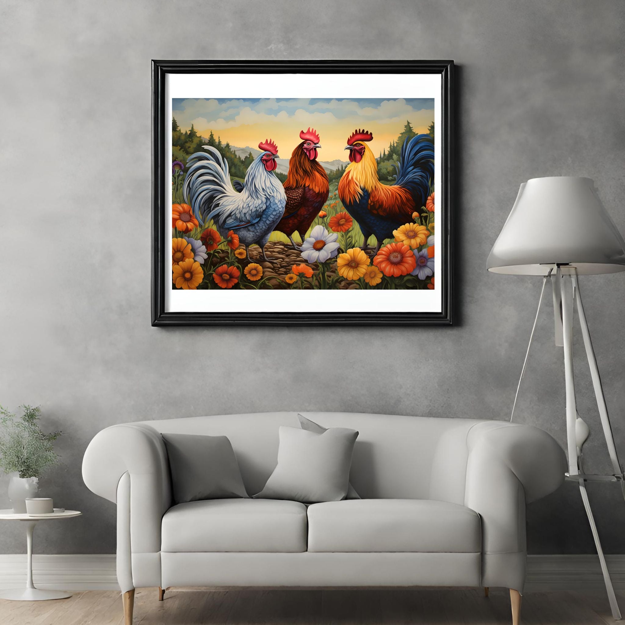 Cheerful Chicken Trio Wall Art Print