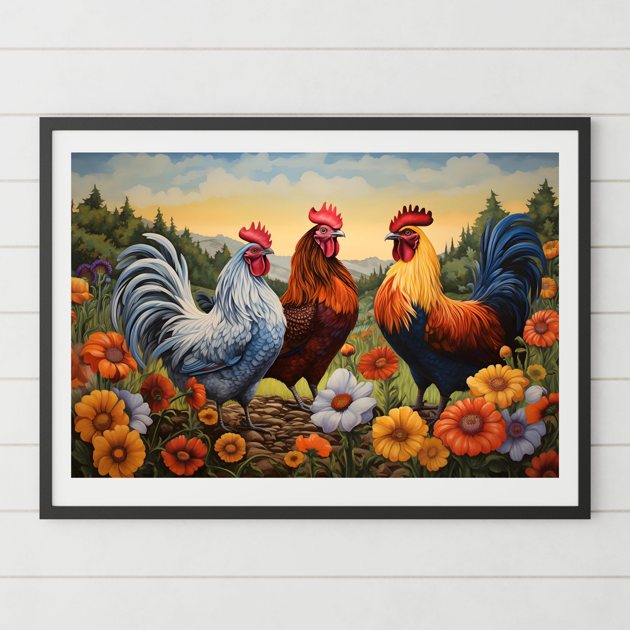 Cheerful Chicken Trio Wall Art Print