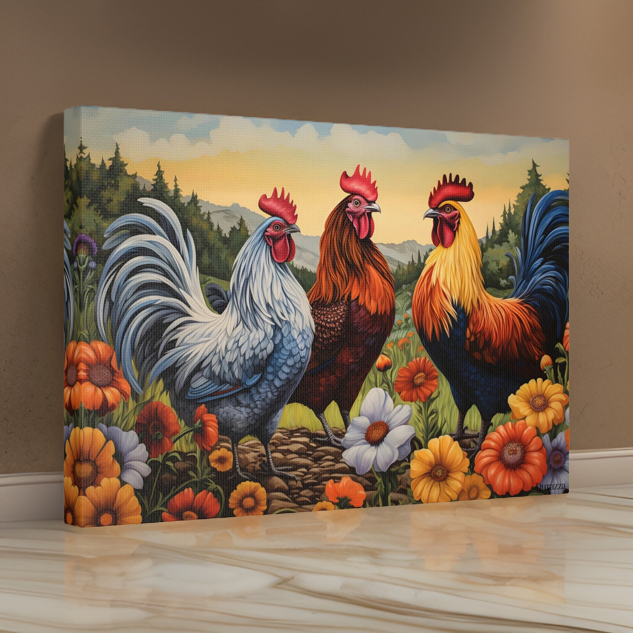 Cheerful Chicken Trio Wall Art Print