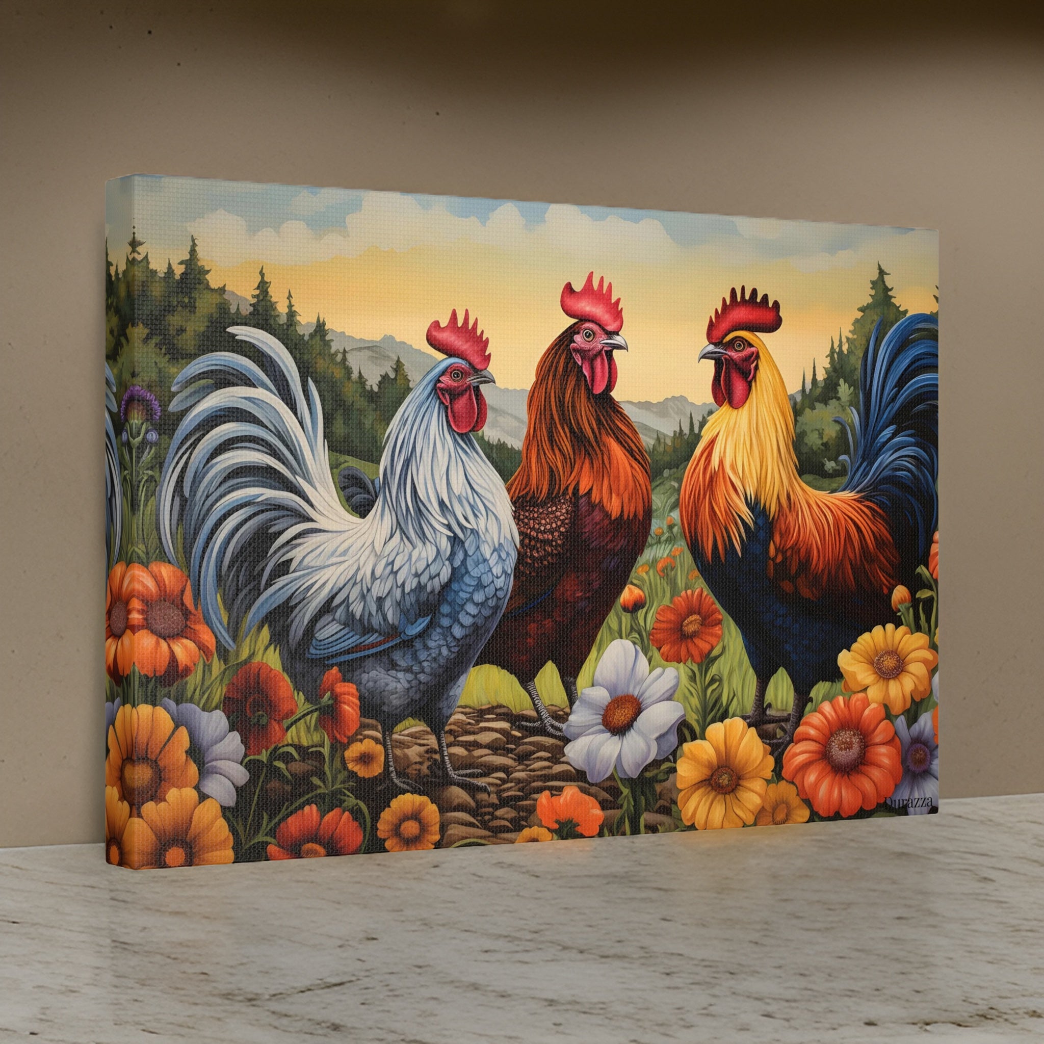 Cheerful Chicken Trio Wall Art Print
