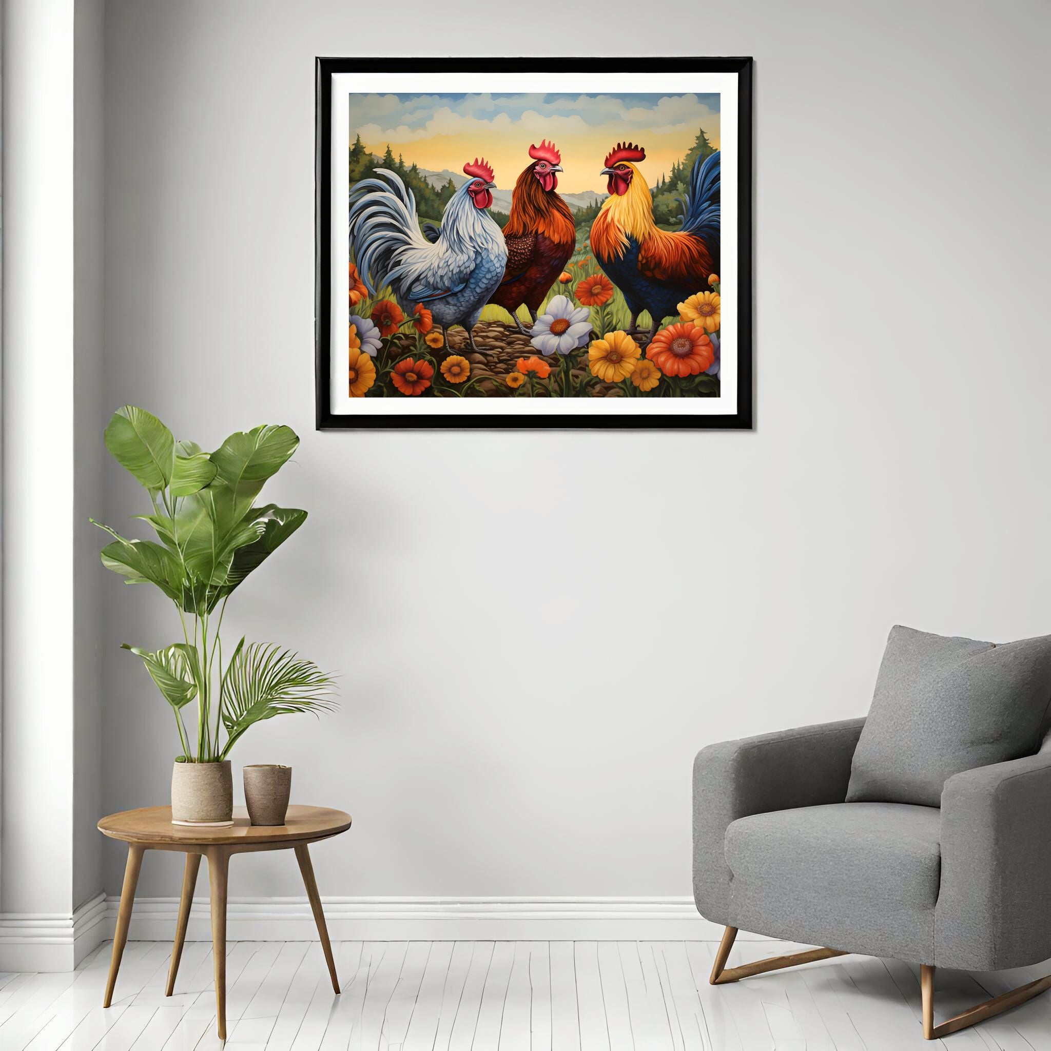 Cheerful Chicken Trio Wall Art Print