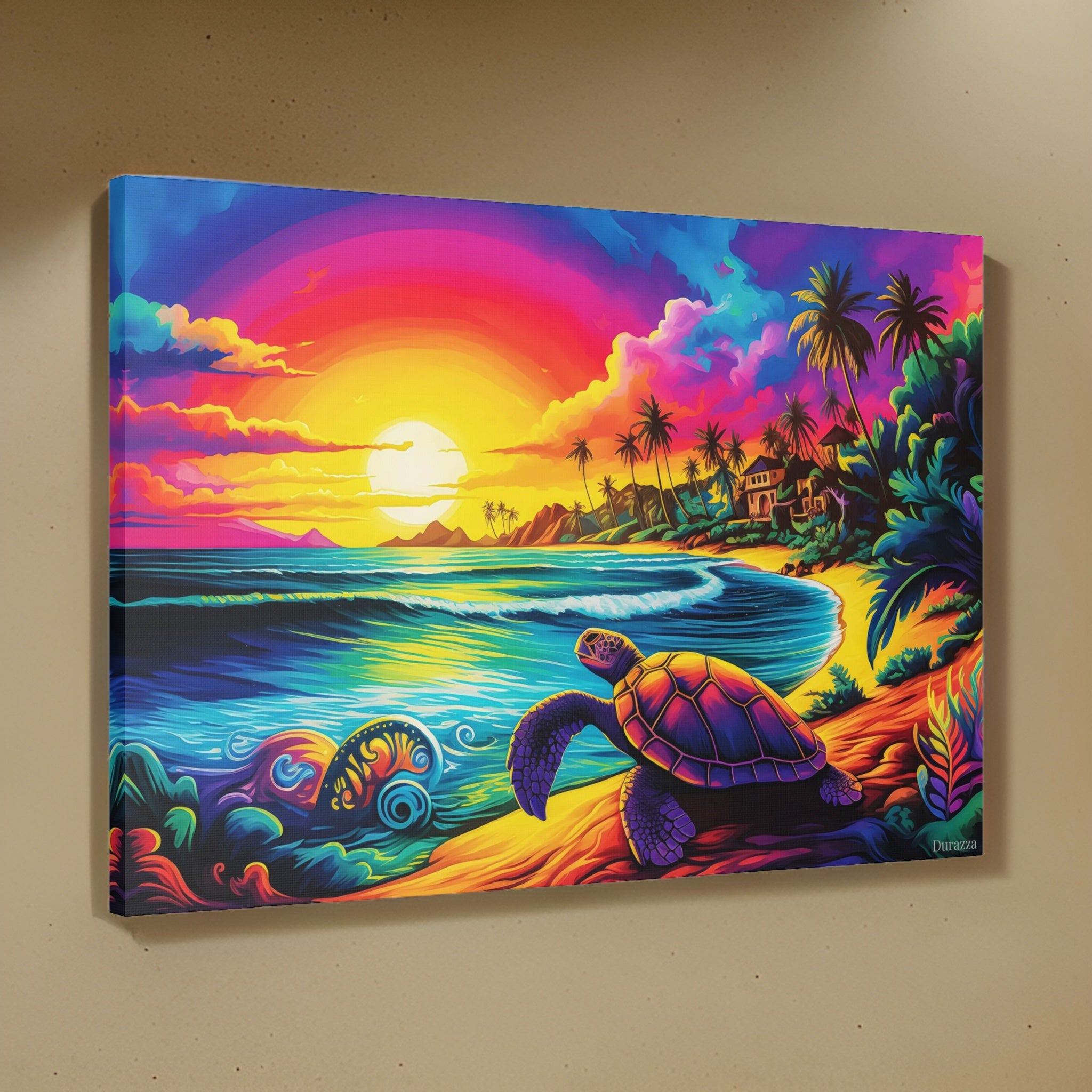 Chromatic Turtle Beachscape Canvas Wall Art