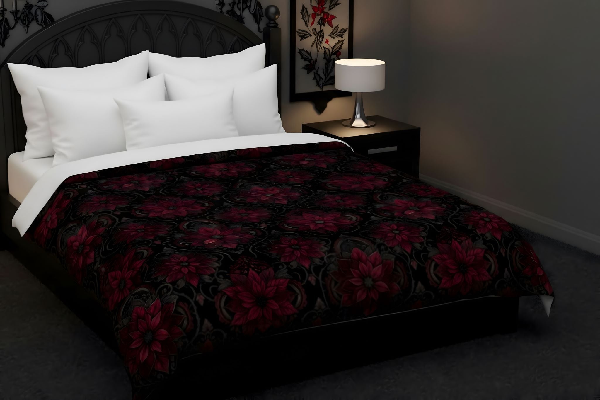 Gothic Christmas bedding for a moody holiday bedroom