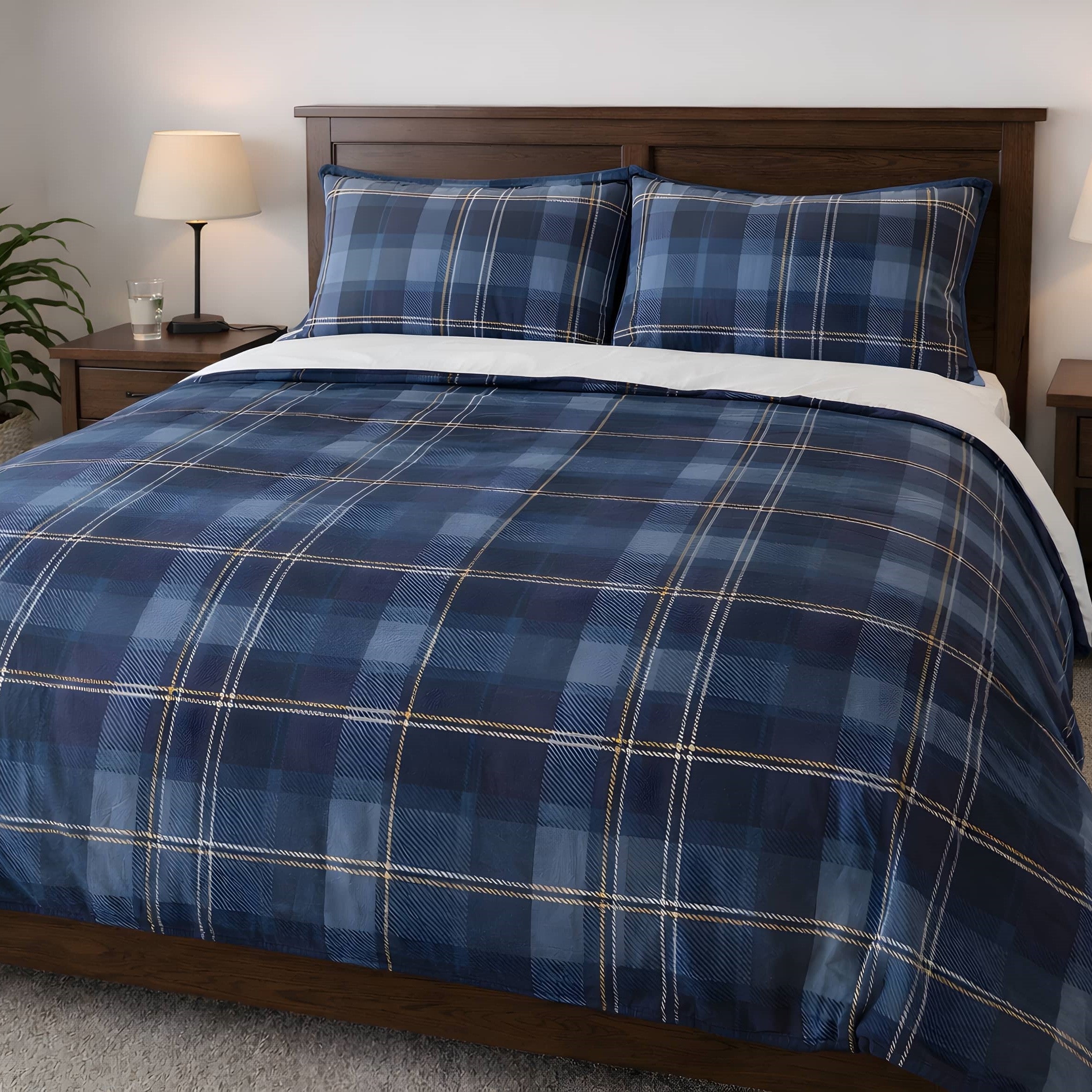 Blue Tartan Plaid Pillow Sham – Standard/King Cotton | Durazza