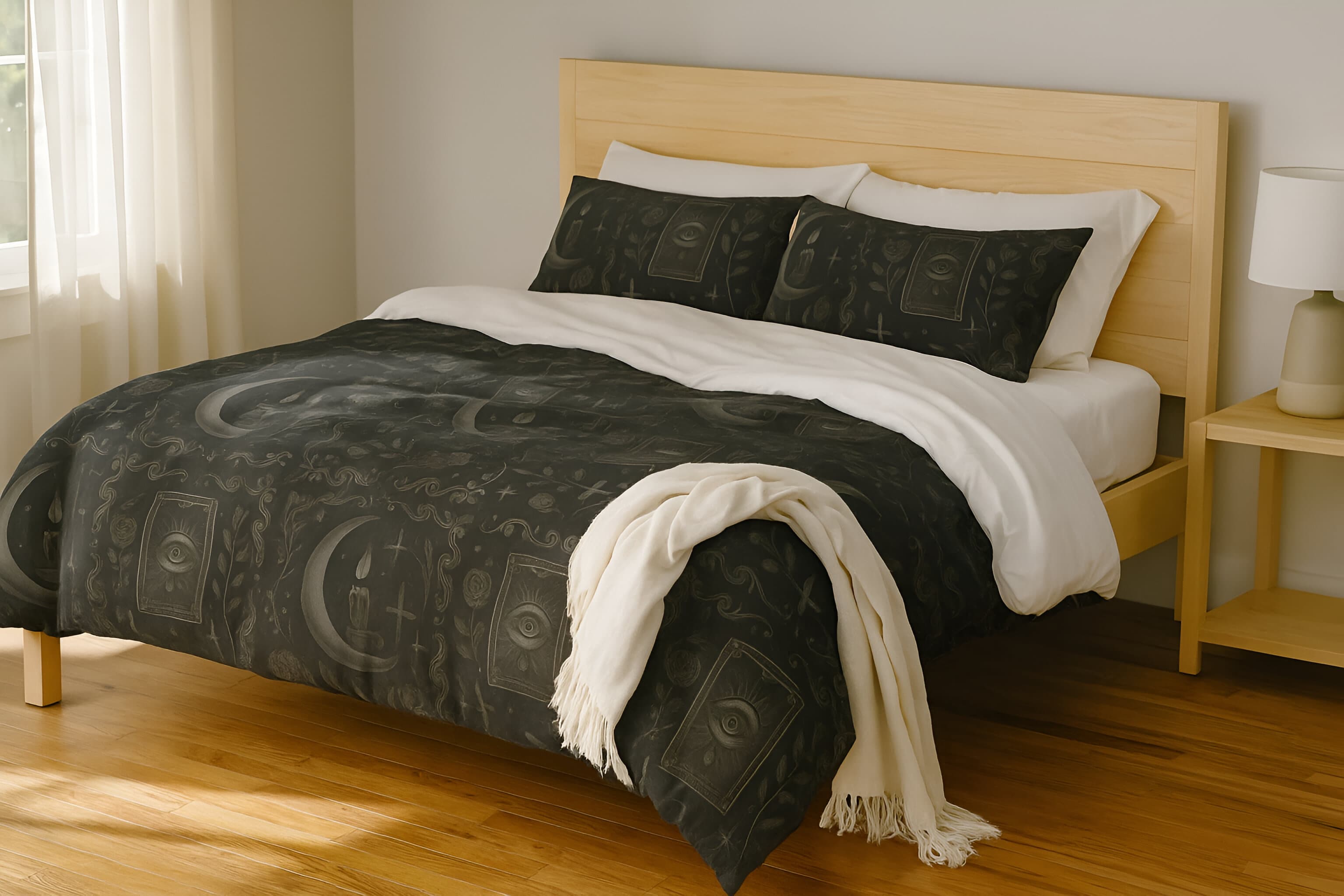 Gothic Black Duvet Cover – Sacred Pattern Bedding | Hexhaven