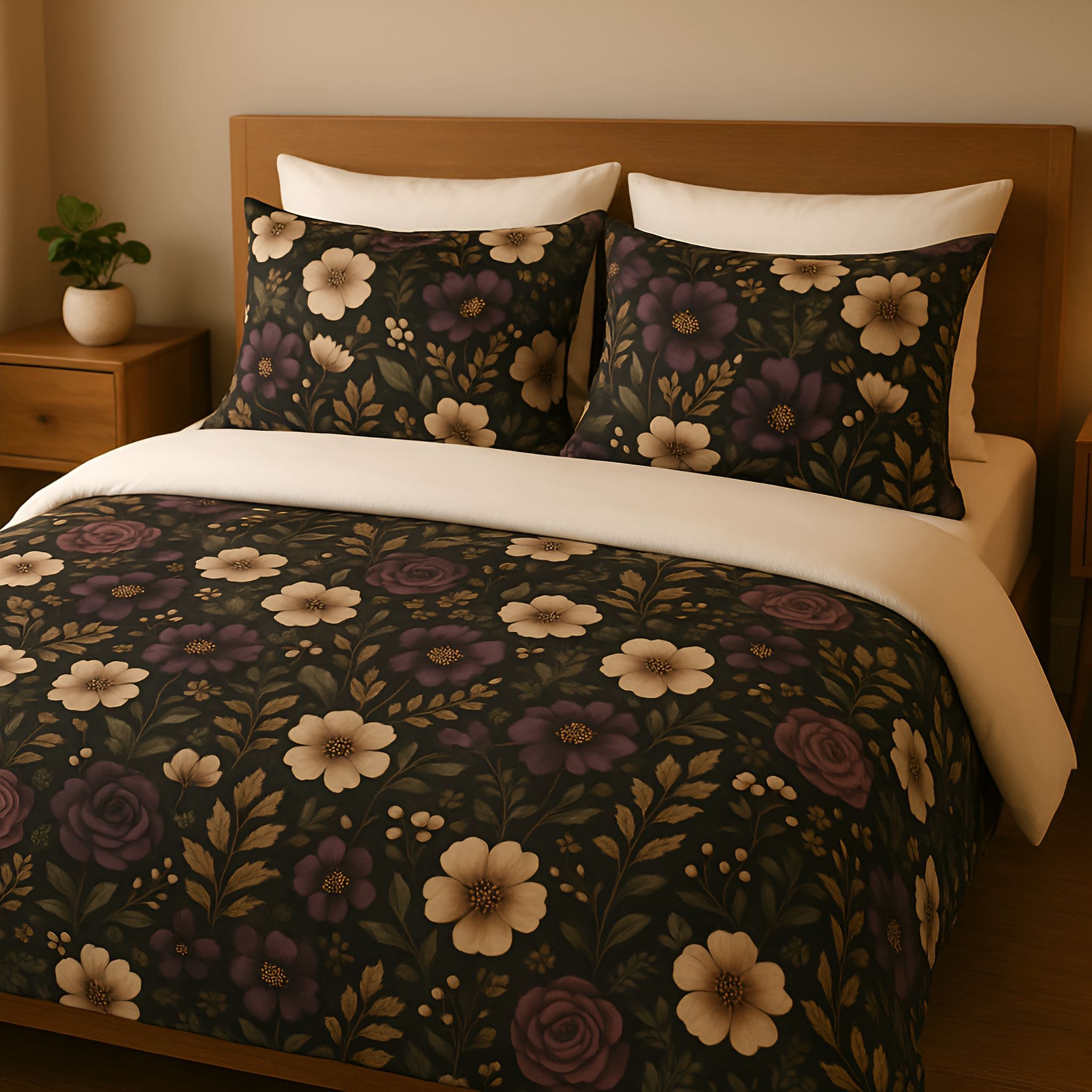 Gothic Floral Duvet Set: Dark Bedding | Moonpetal Bloom