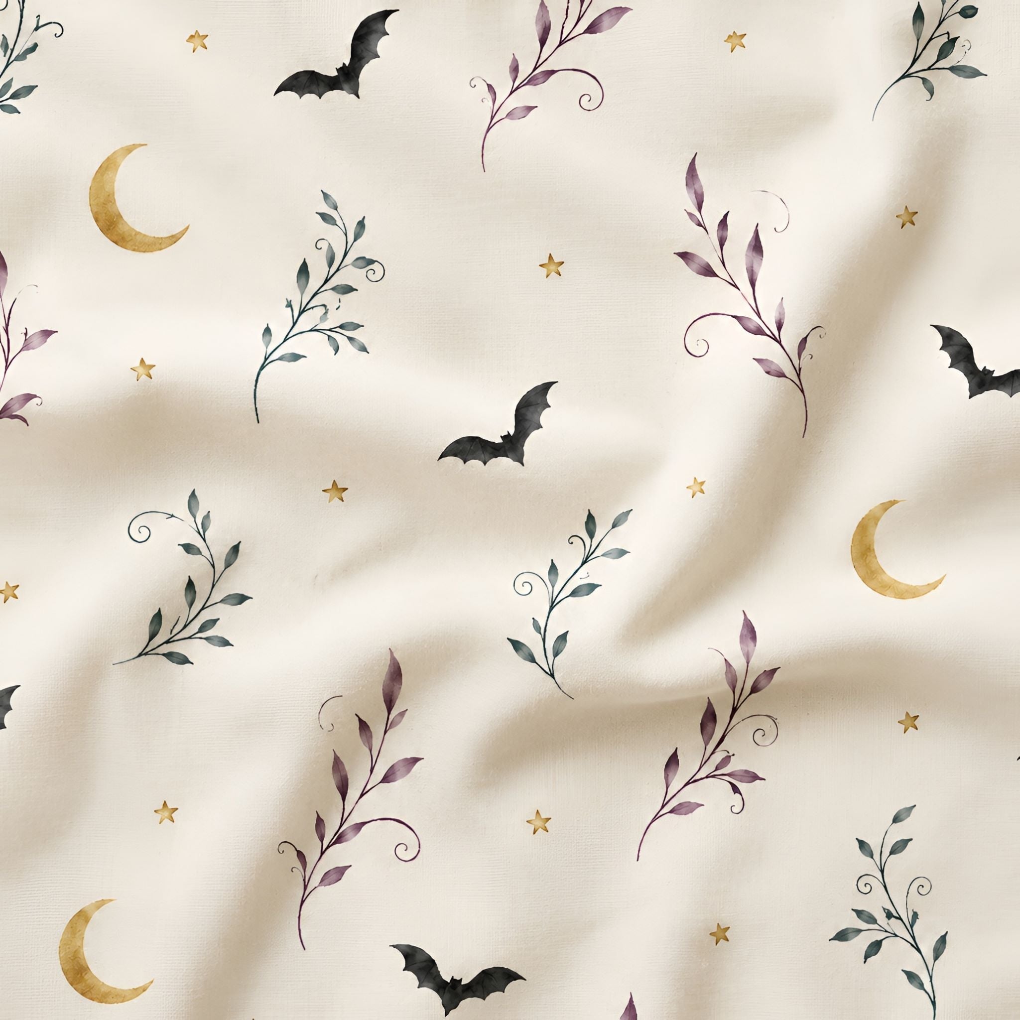 Bat & Moon Floral Duvet Cover, Twin XL–King | Witchlight Nightvine