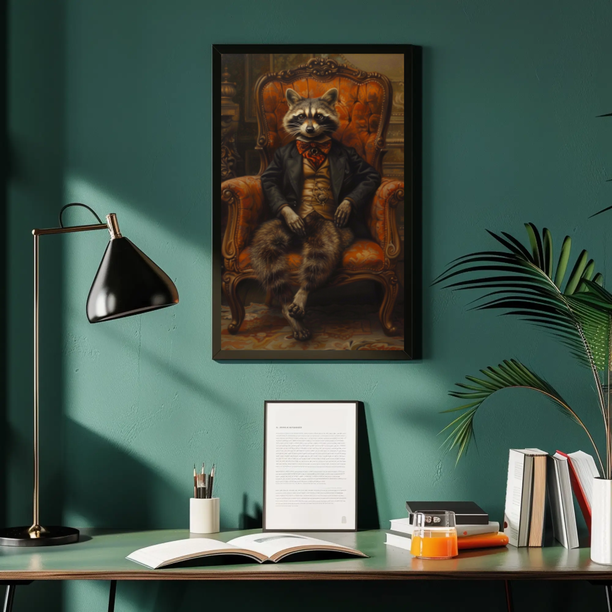 Raccoon Portrait Wall Art: Vintage Victorian Painting
