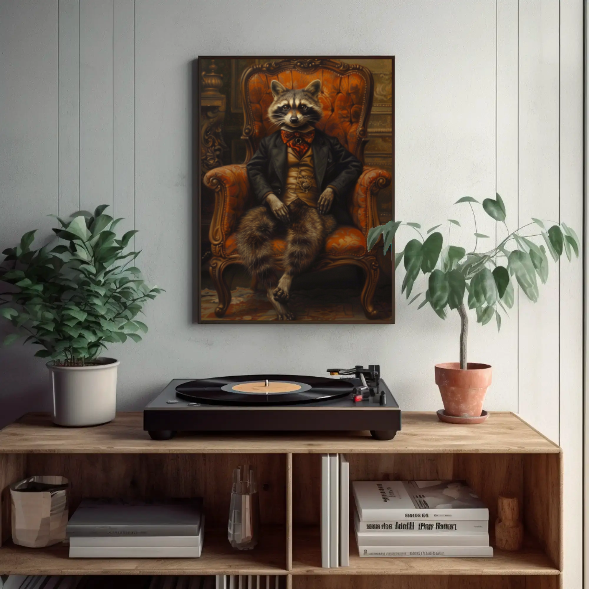 Raccoon Portrait Wall Art: Vintage Victorian Painting