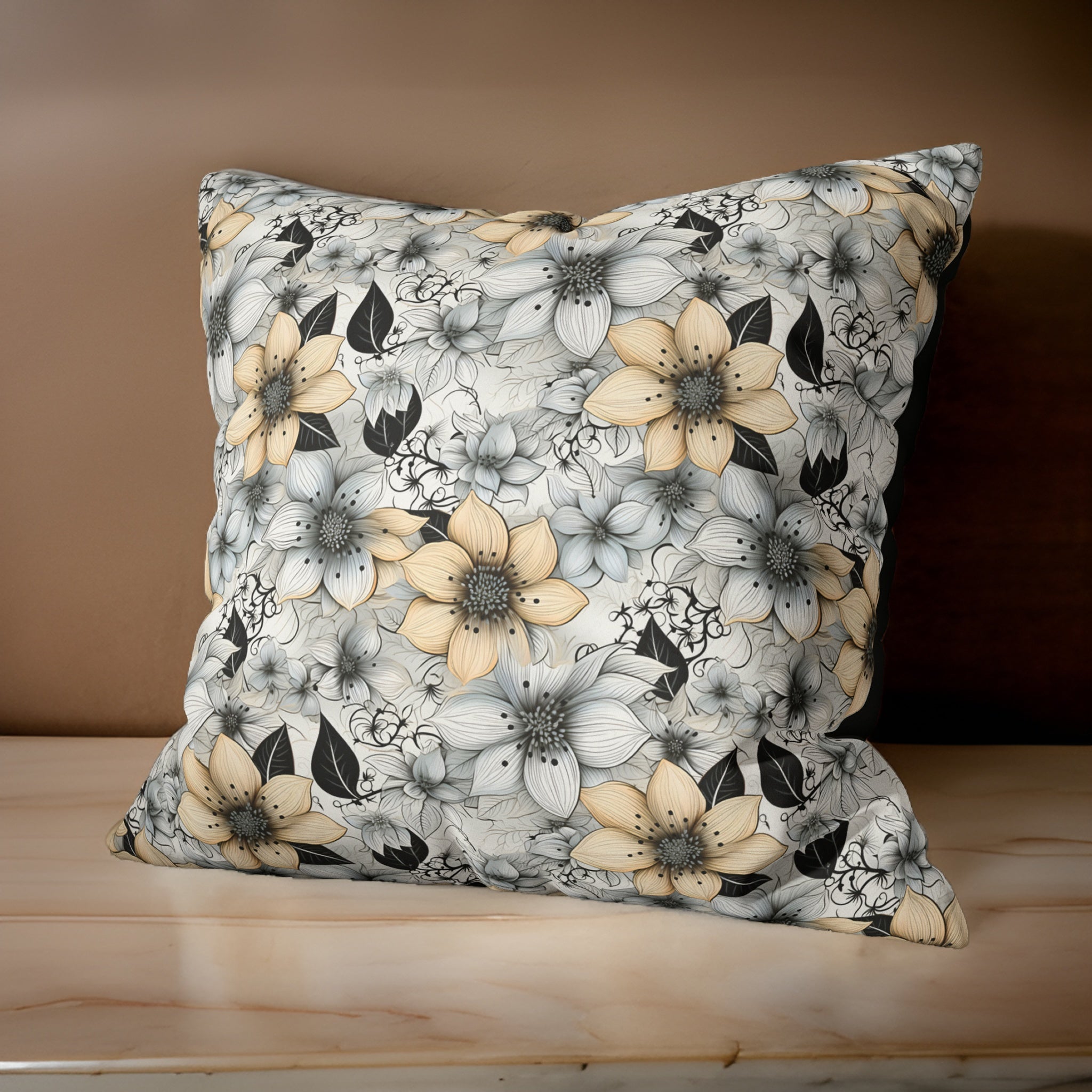 Delicate Petal Floral Faux Suede Pillow or Pillow Cover