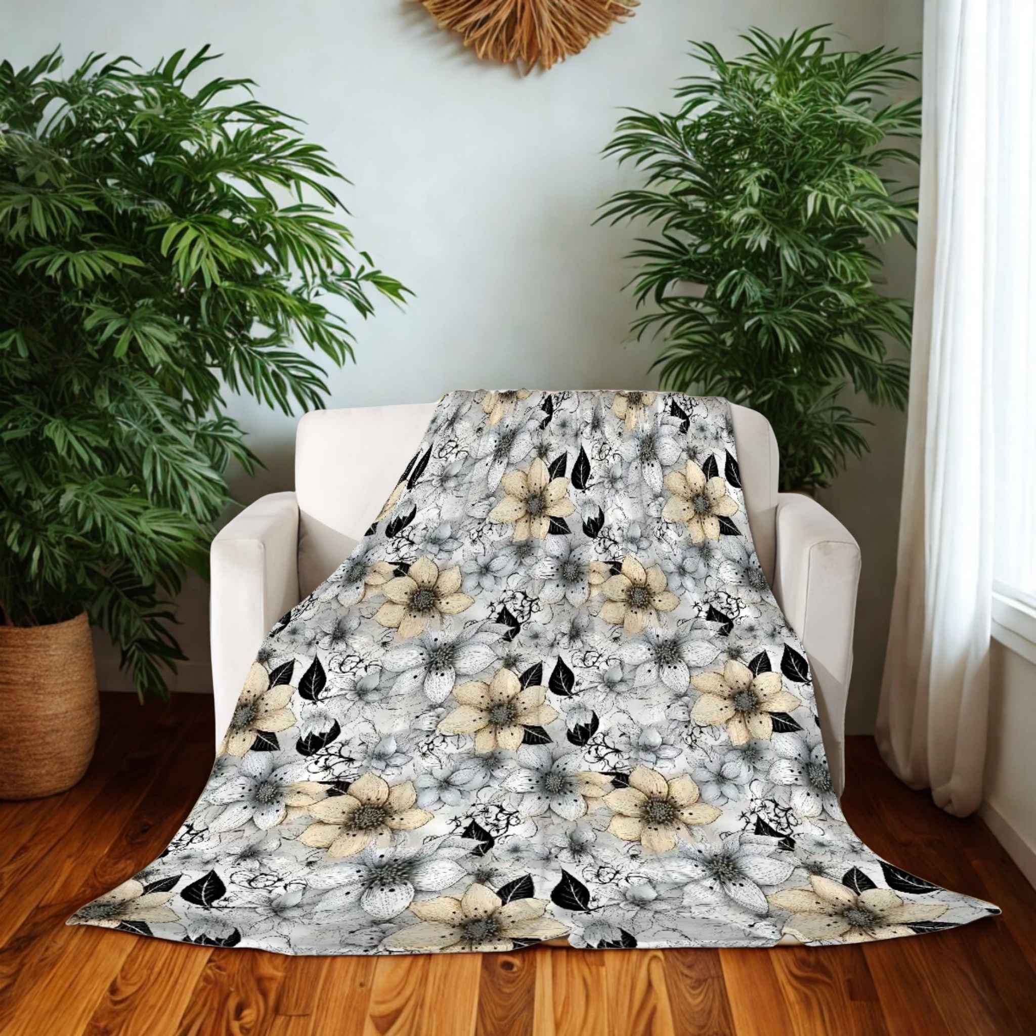 Floral Throw Blanket – Soft Botanical Decor | Delicate Flower