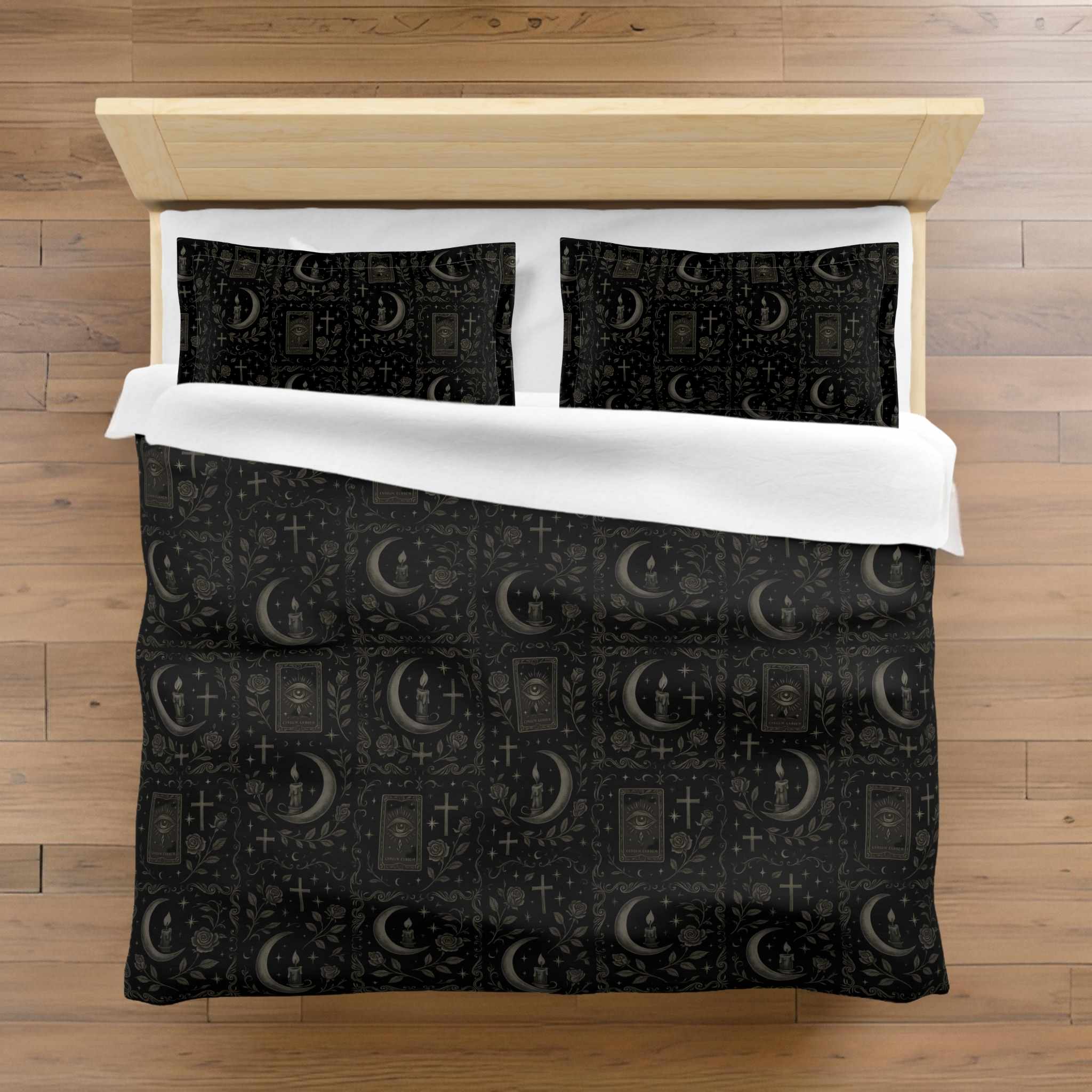 Gothic Black Duvet Cover – Sacred Pattern Bedding | Hexhaven
