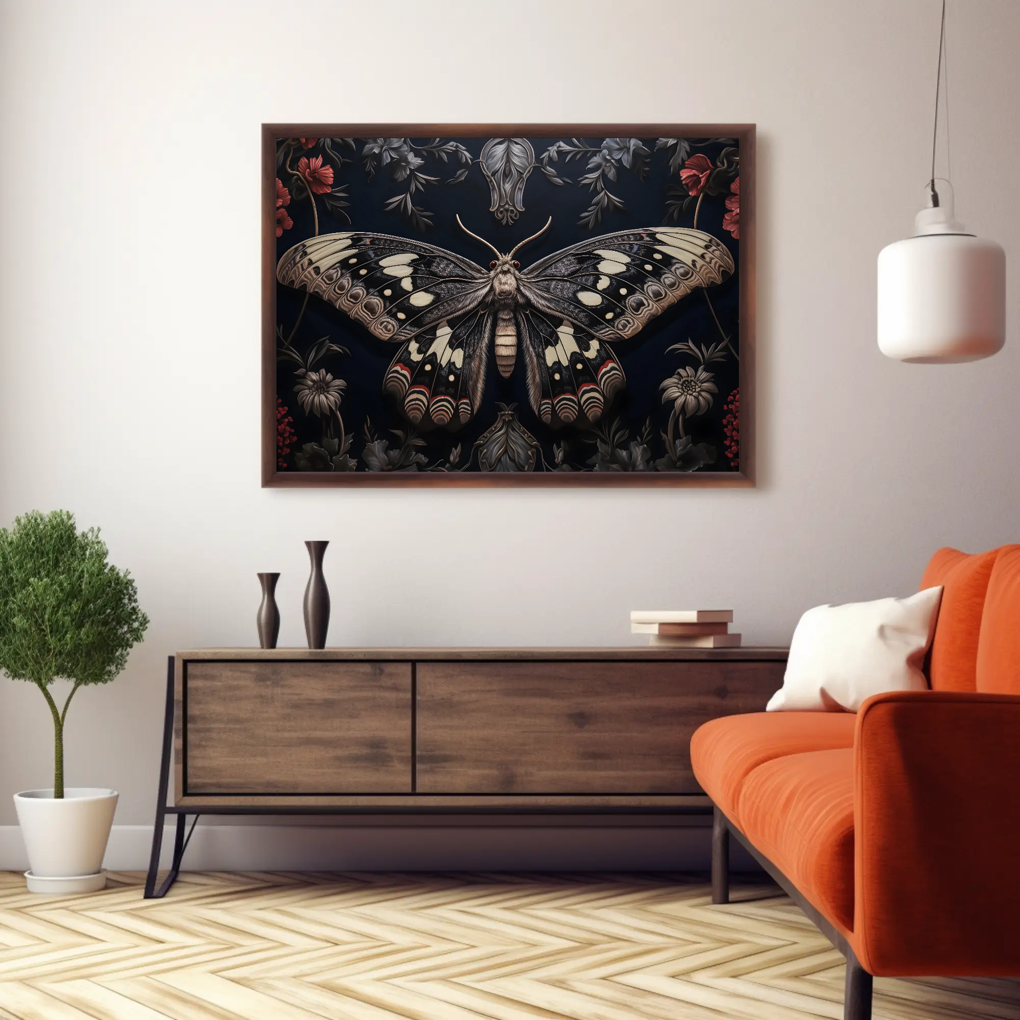 Elegant Black Moth Painting: Gothic Wall Art