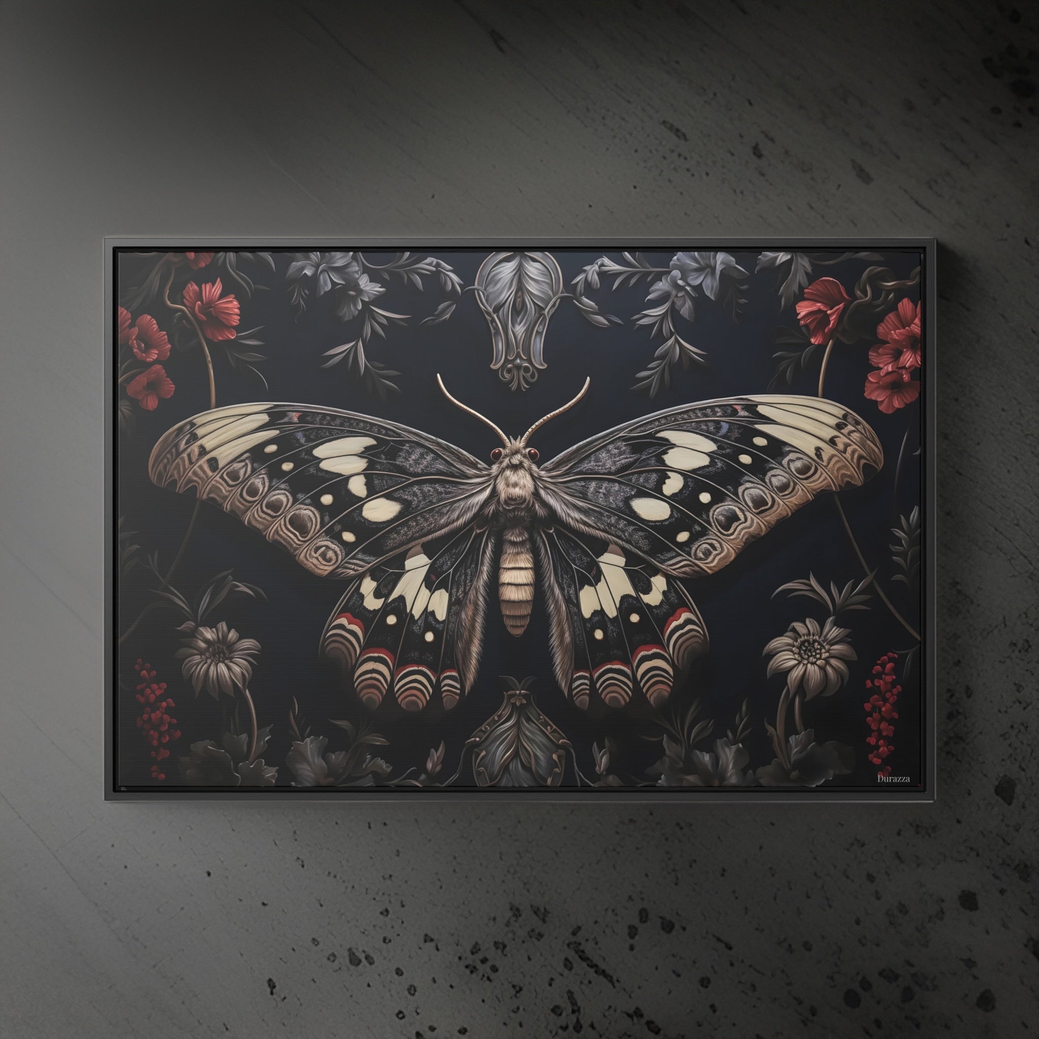Elegant Black Moth Painting: Gothic Wall Art