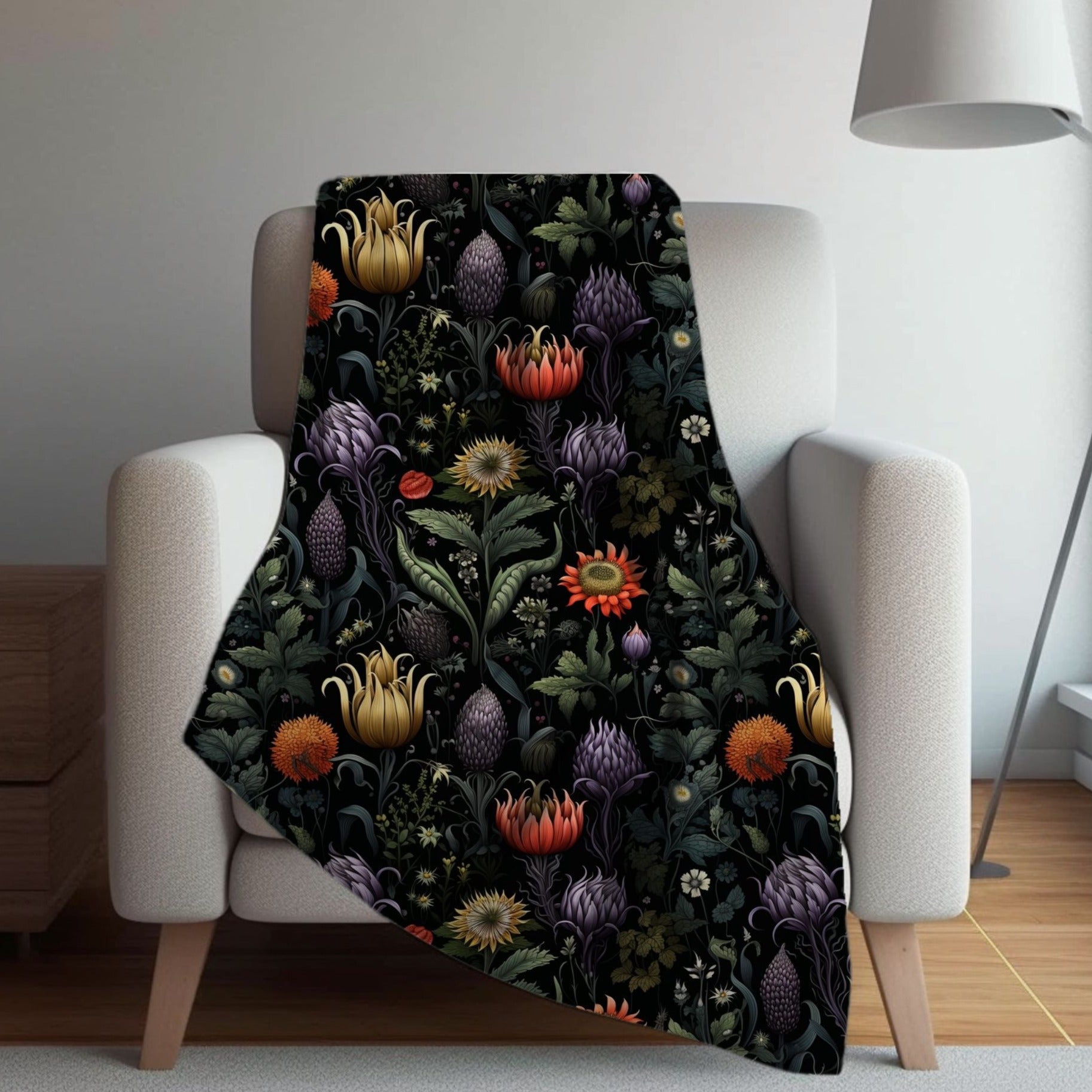 Enchanted Autumn Floral Throw Blanket in Sherpa or Velveteen Plush