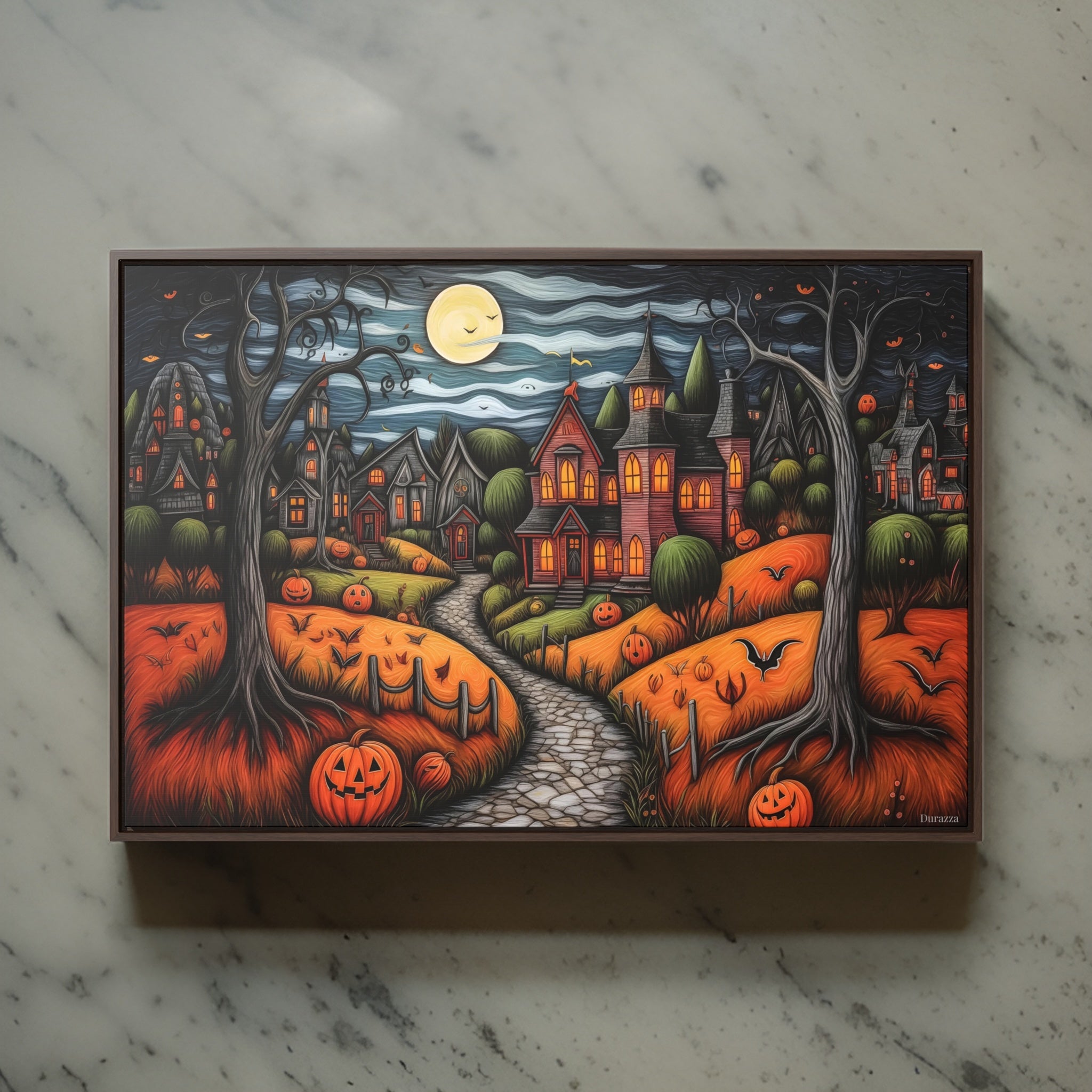 English Village Halloween Wall Art: Canvas or Satin Print