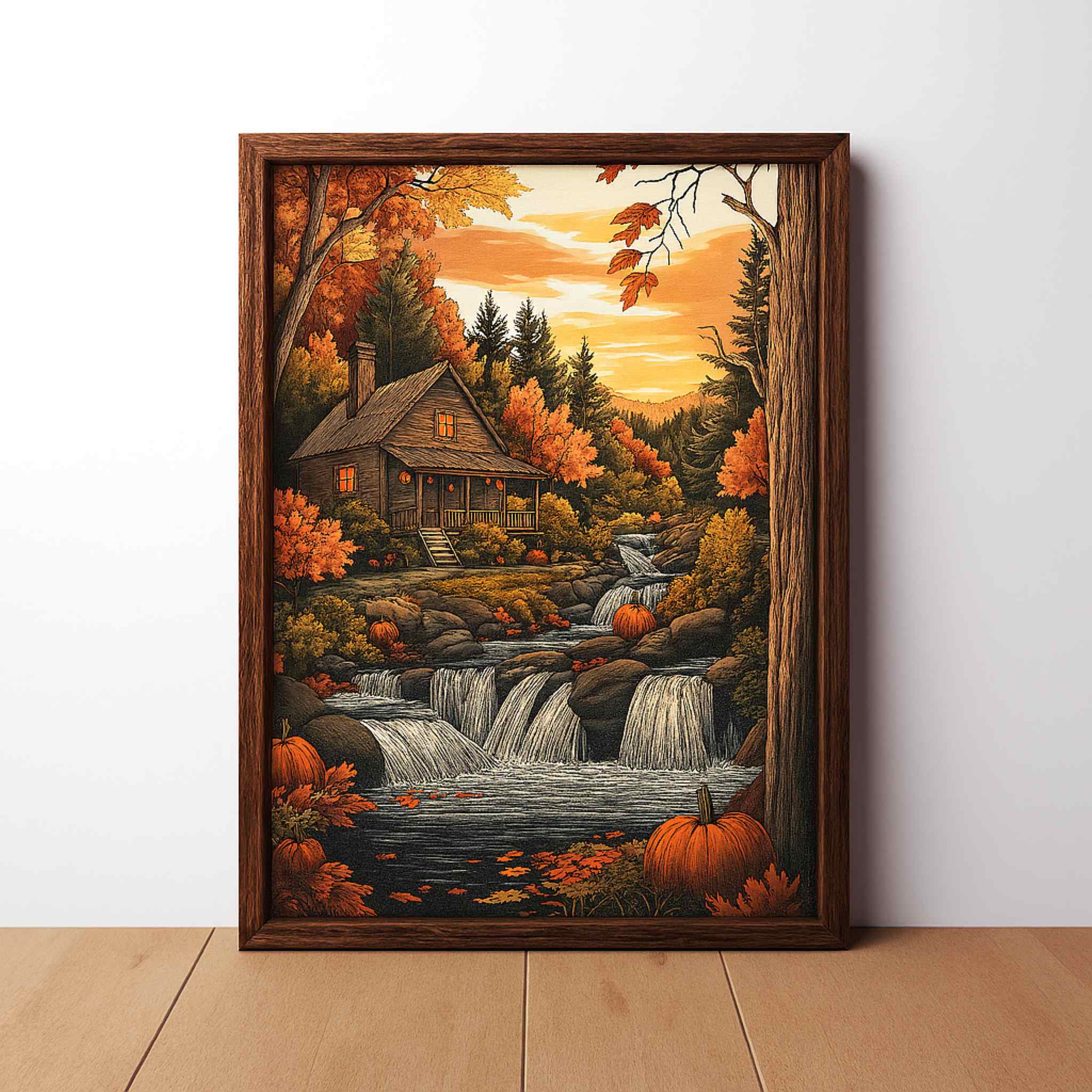 Autumn Woods Wall Art: Thanksgiving Decor | Fall Waterfall Cabin