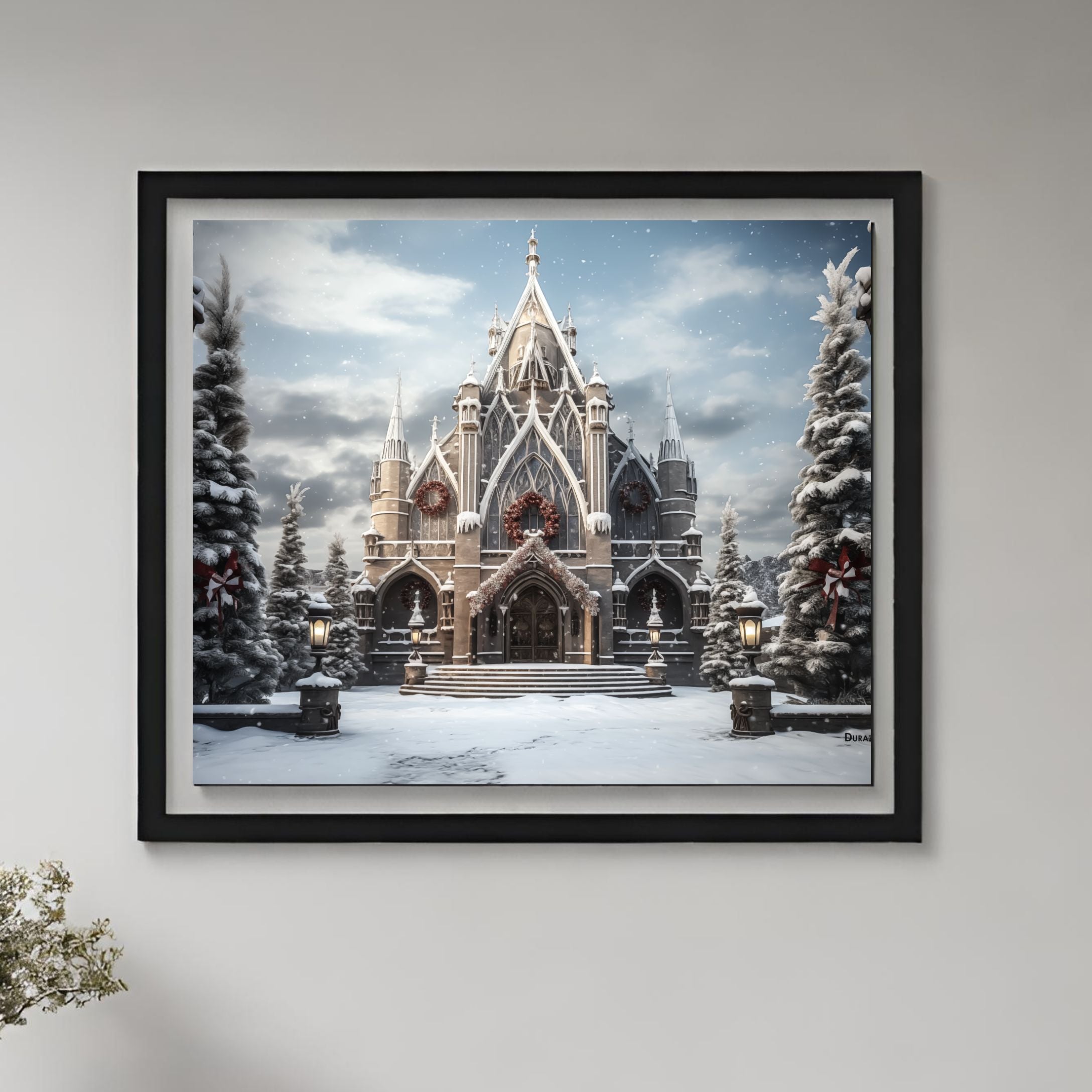 Festive Gothic Revival Castle Satin Art Print