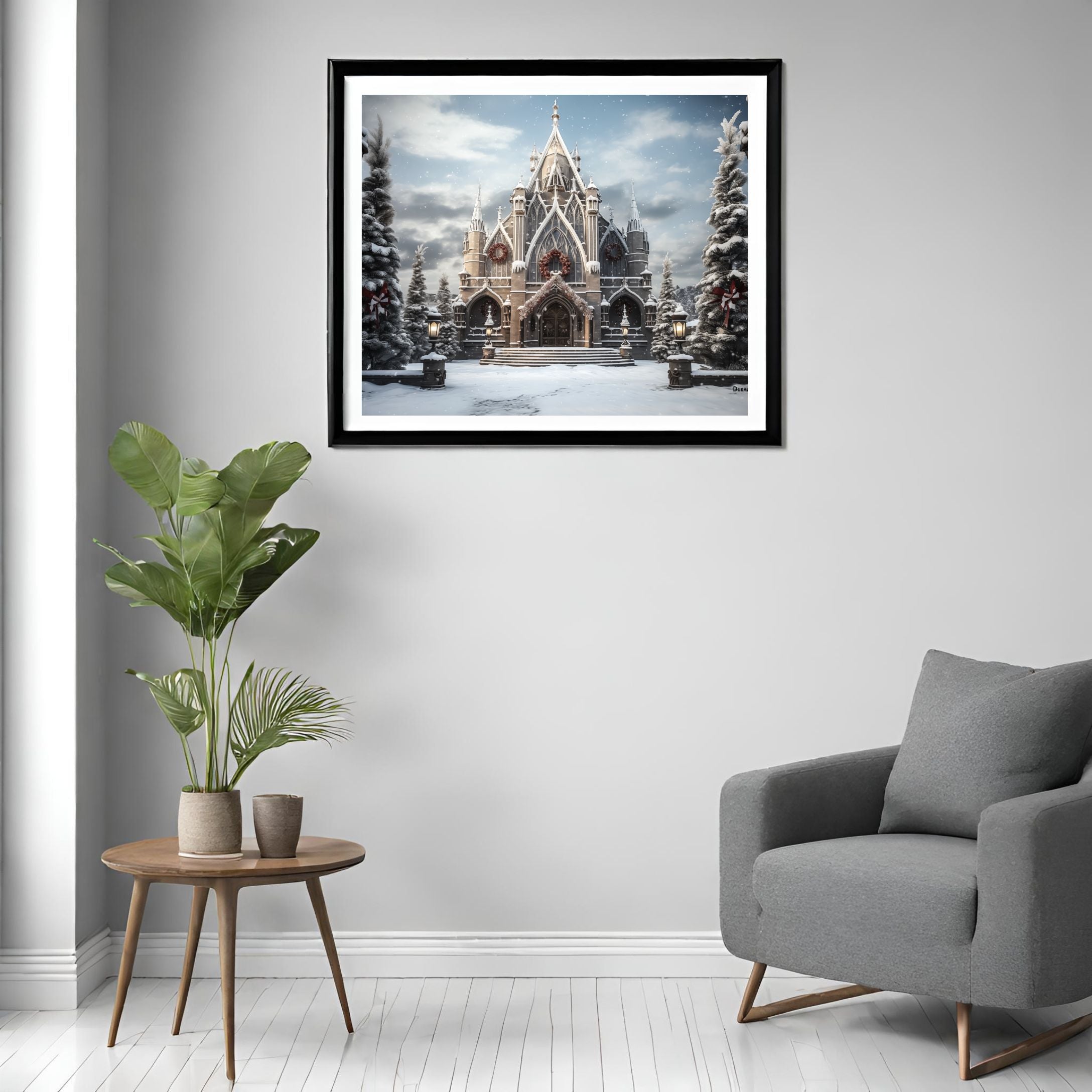 Festive Gothic Revival Castle Satin Art Print