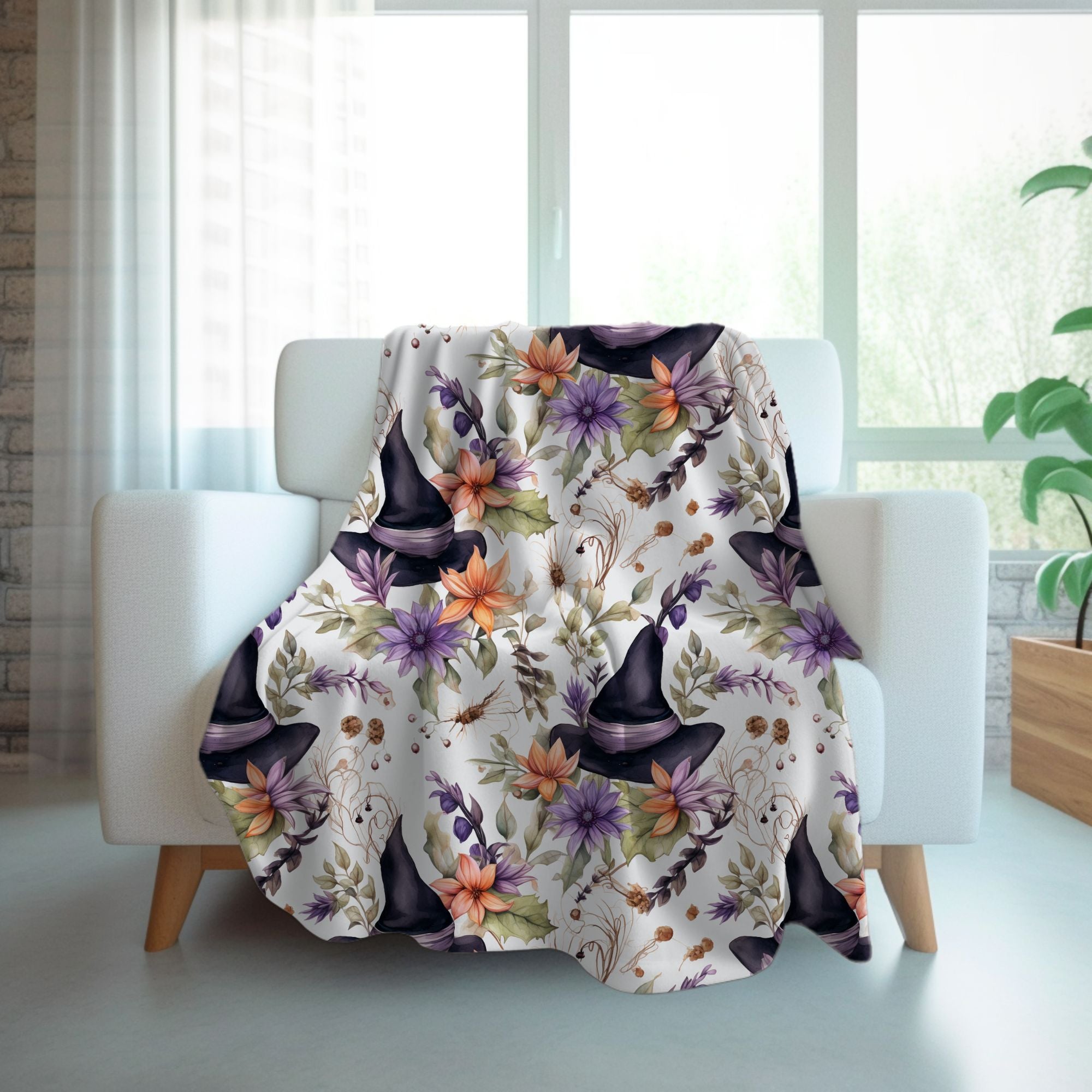 Floral Watercolor Witch Blanket in Velveteen or Sherpa