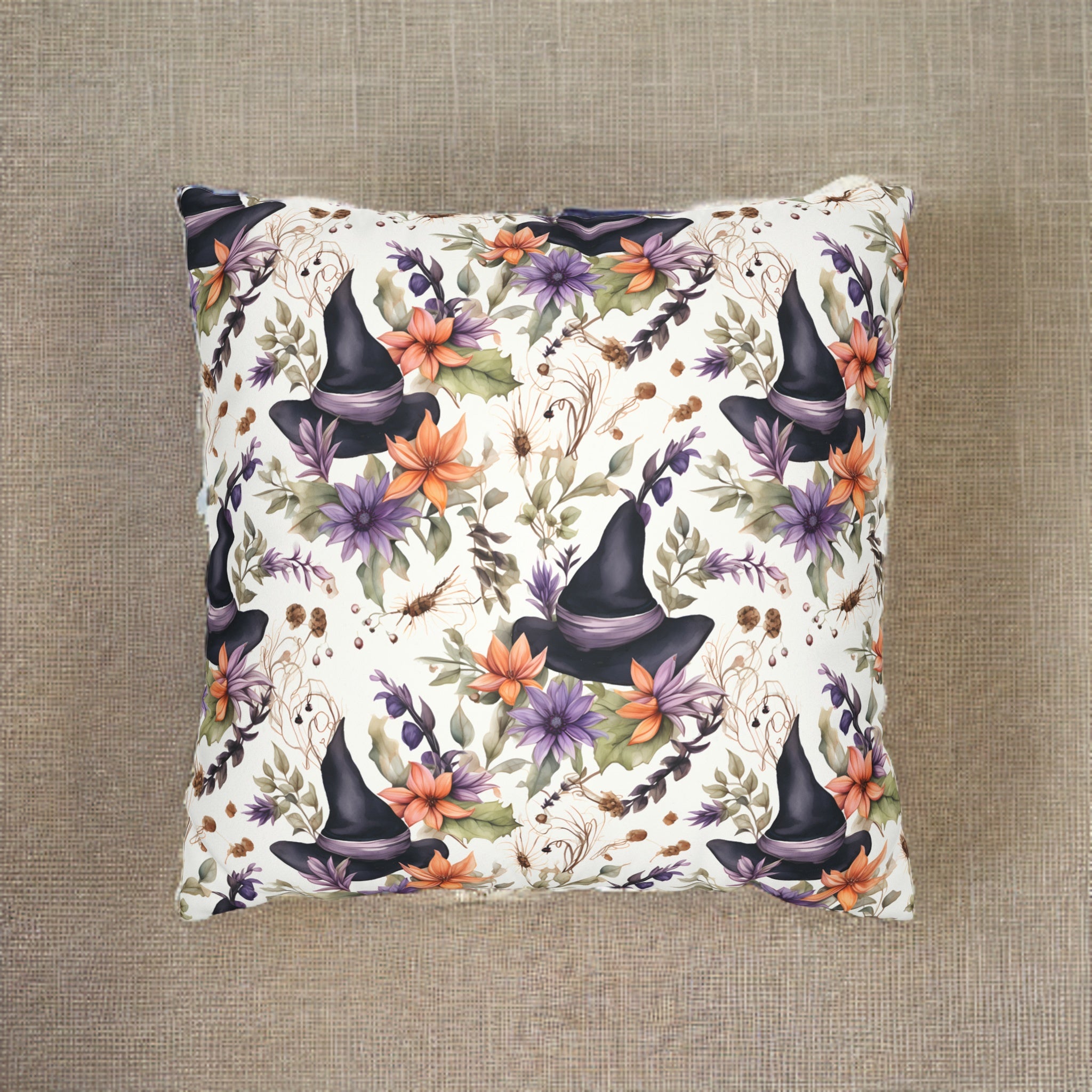 Floral Watercolor Witch Faux Suede Pillow Cover: A Witchy Accent Pillow