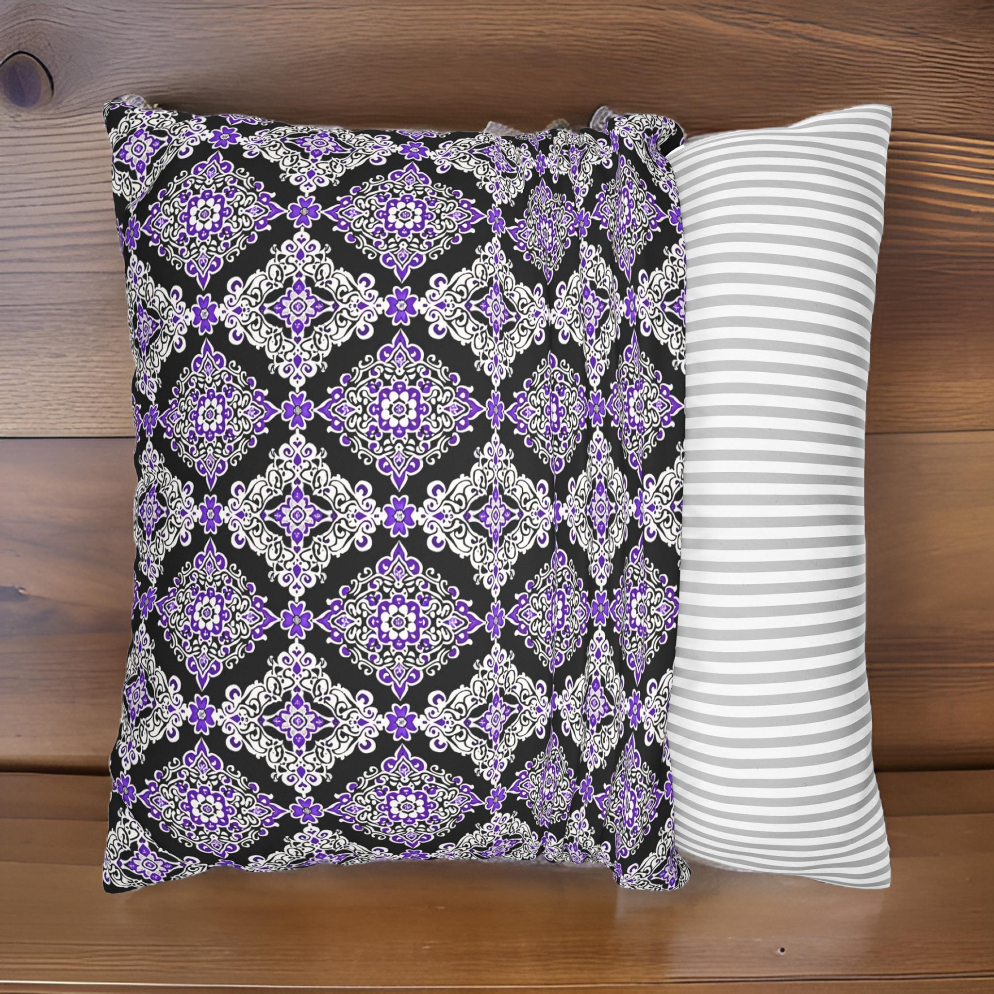 Purple and White Damask Faux Suede Throw Pillow: Midnight Majesty