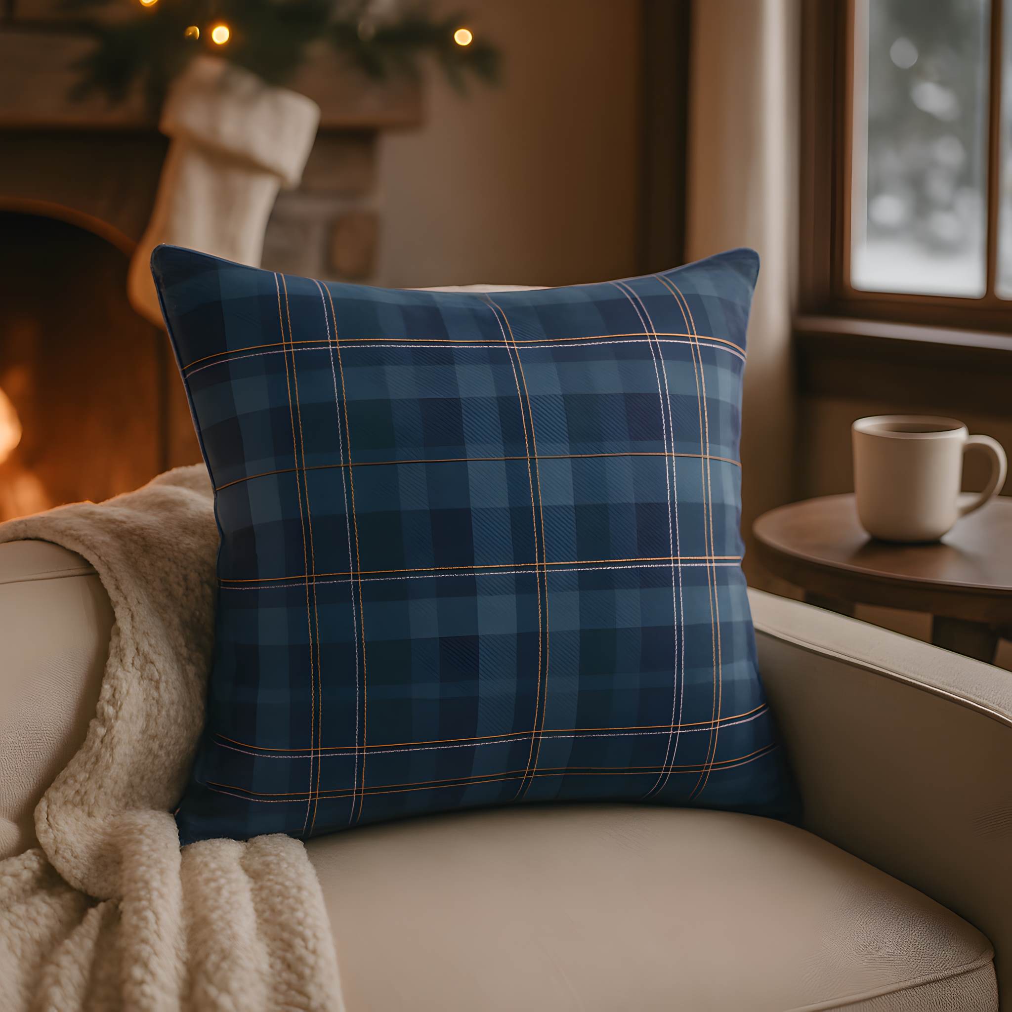 Plaid Throw Pillow – Woven Winter Cabin Cushion | Frost Check