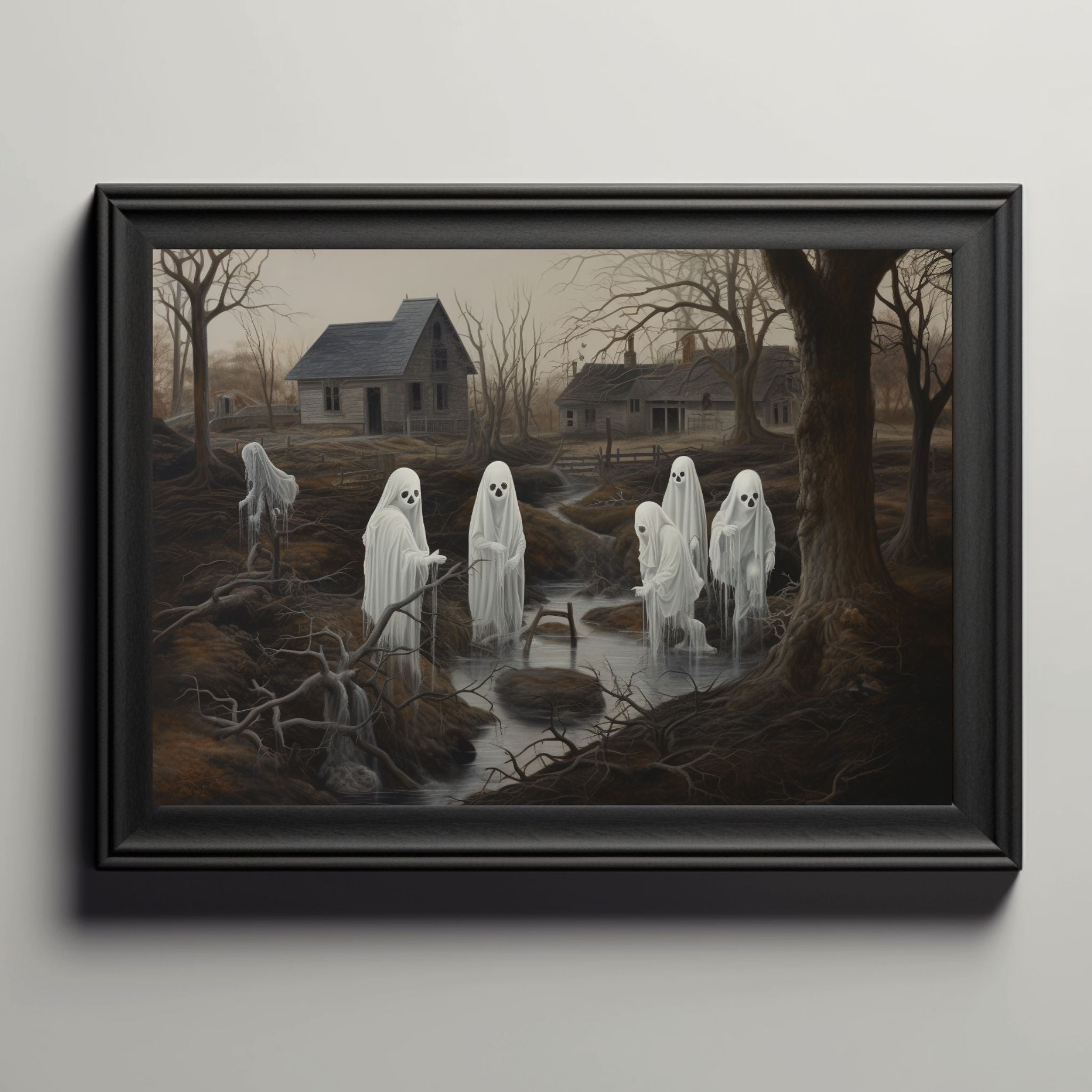 Ghosts in Rural America Satin Art Print: Haunting Macabre