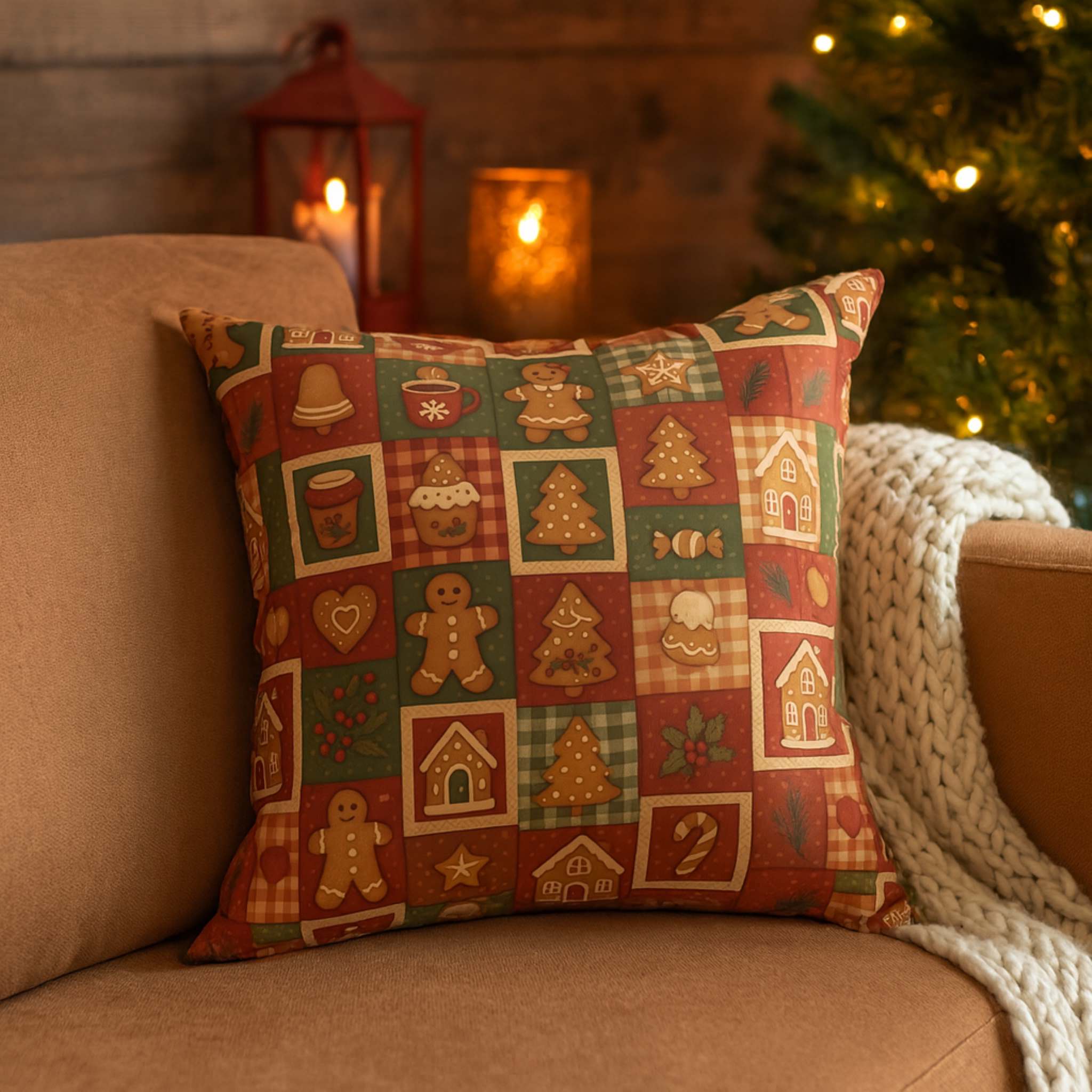 Gingerbread Pillow – Faux Suede Holiday Patchwork | Gingerly