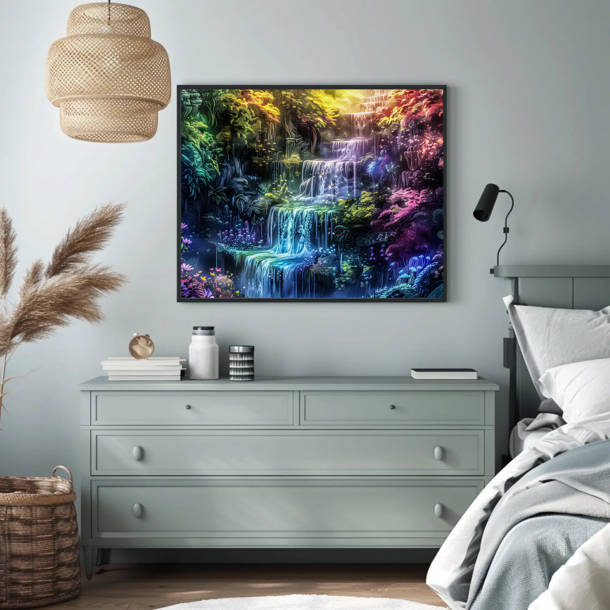 Glowing Waterfall Wall Art: Fantasy Artwork