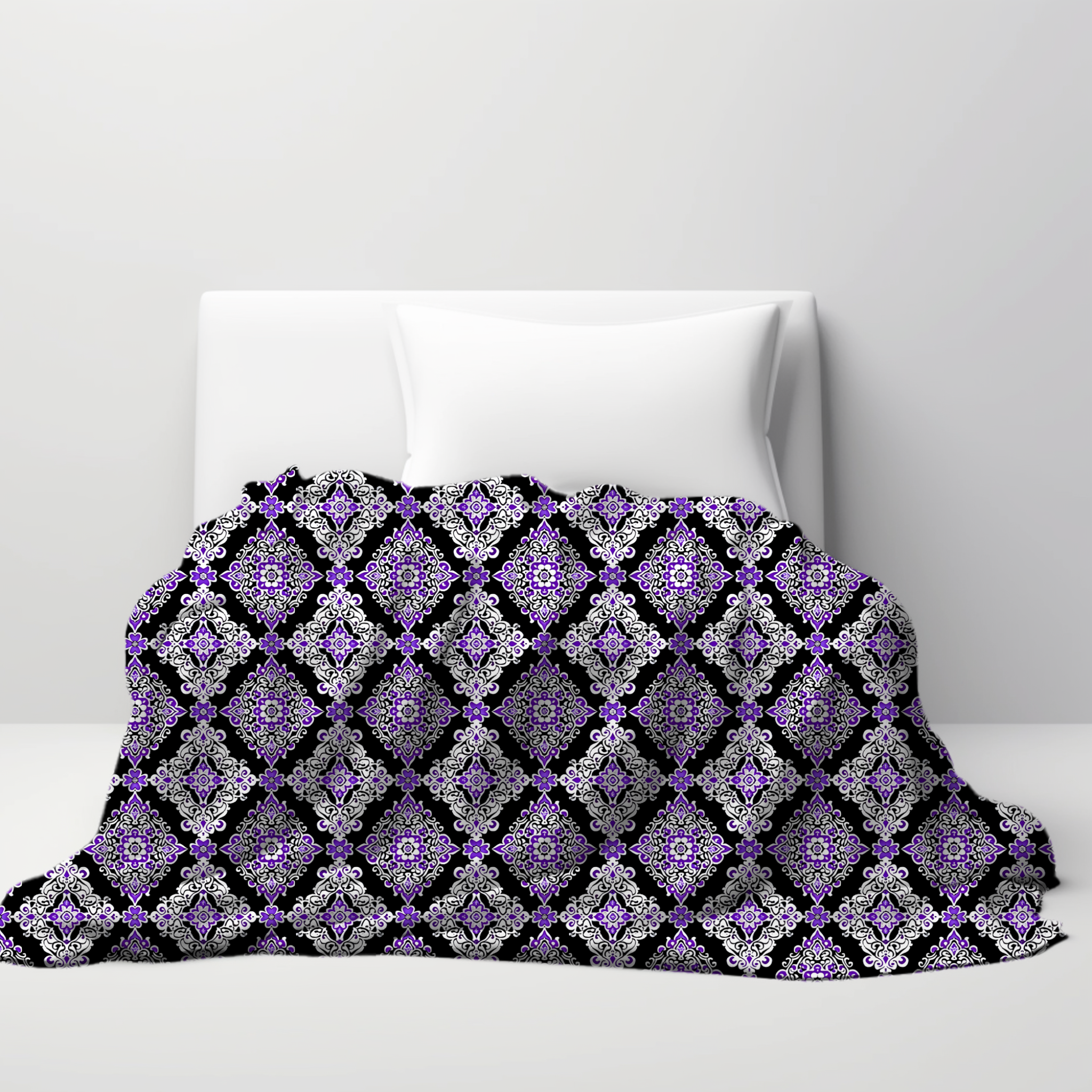 Purple & White Damask Throw Blanket: Midnight Majesty