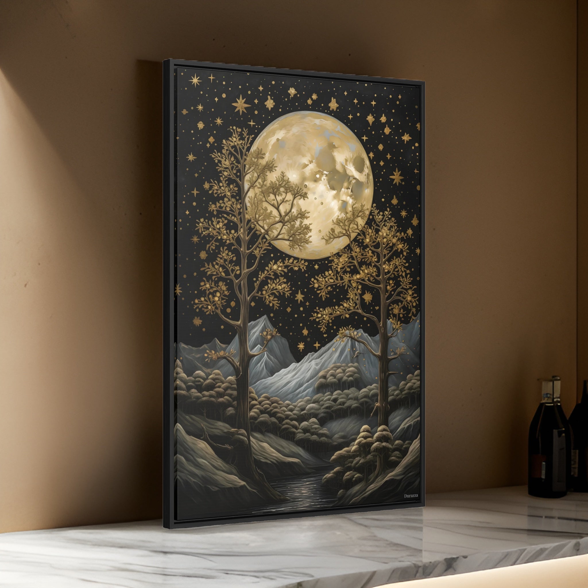 Golden Nightfall Wall Art: Moody Celestial Painting