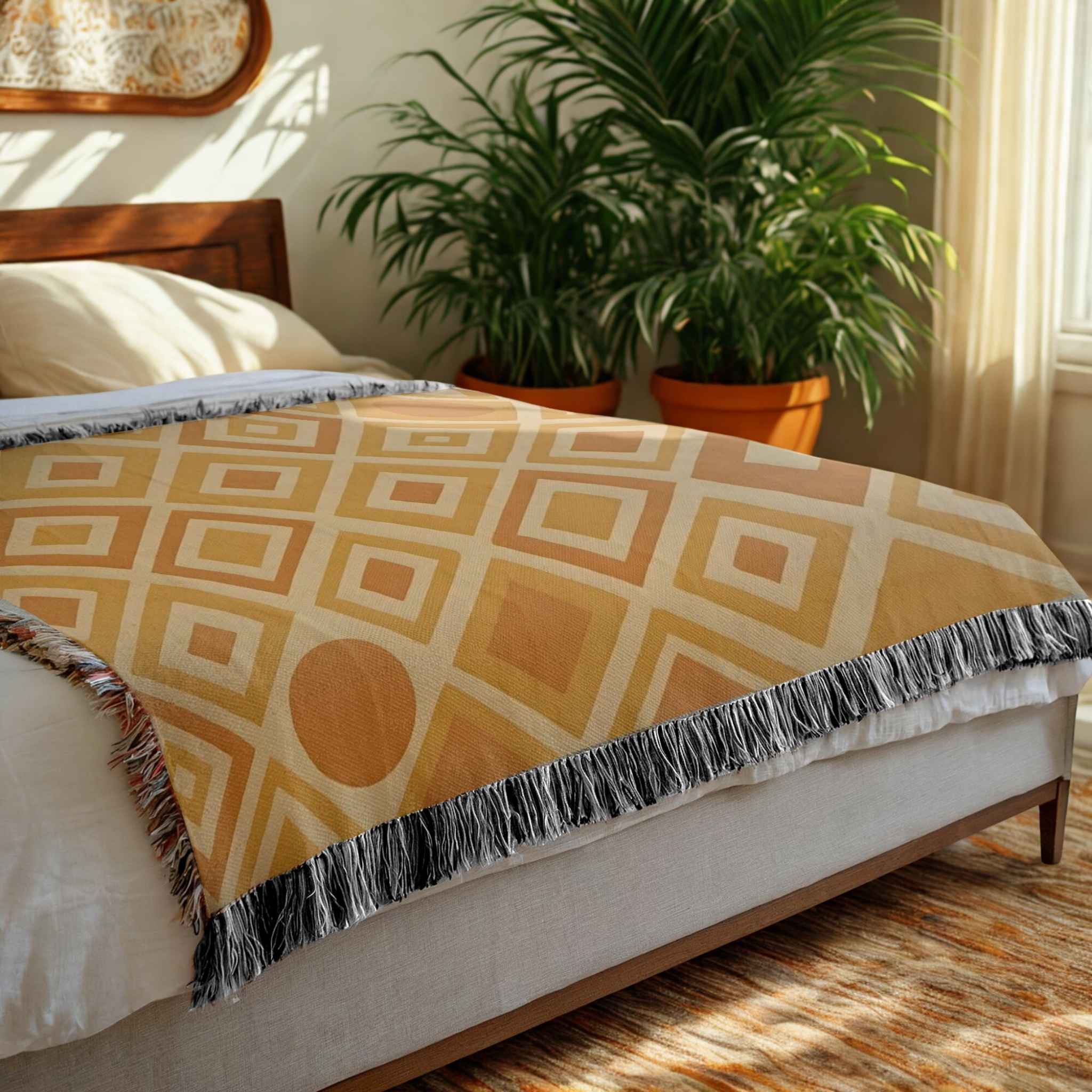 Boho Throw Blanket – Earth Midcentury Style | Golden Prism