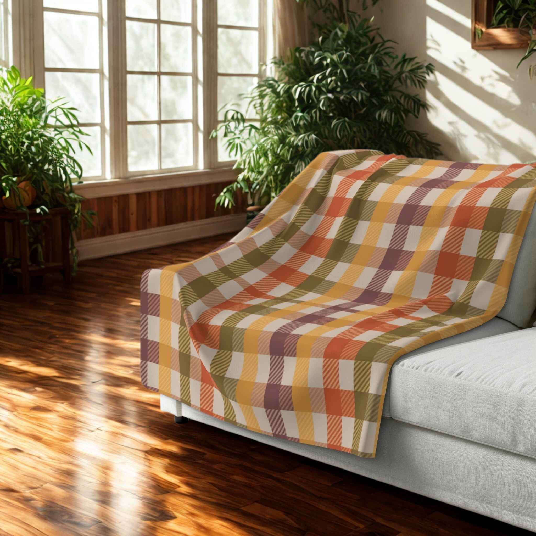 Autumn Plaid Throw Blanket – Sherpa or Velveteen | Harvest Check