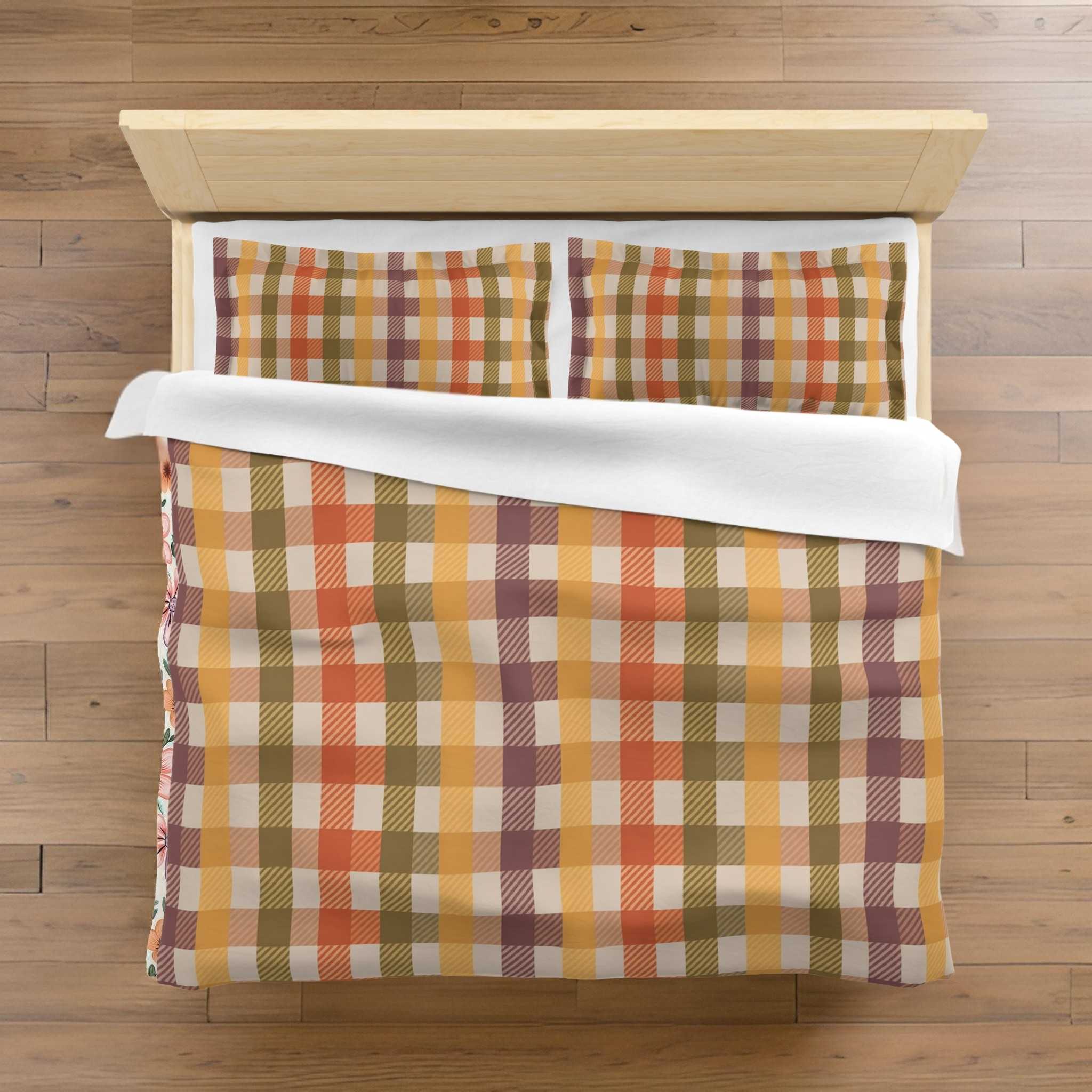 Autumn Plaid Duvet Set Queen or King Bedding | Harvest Check