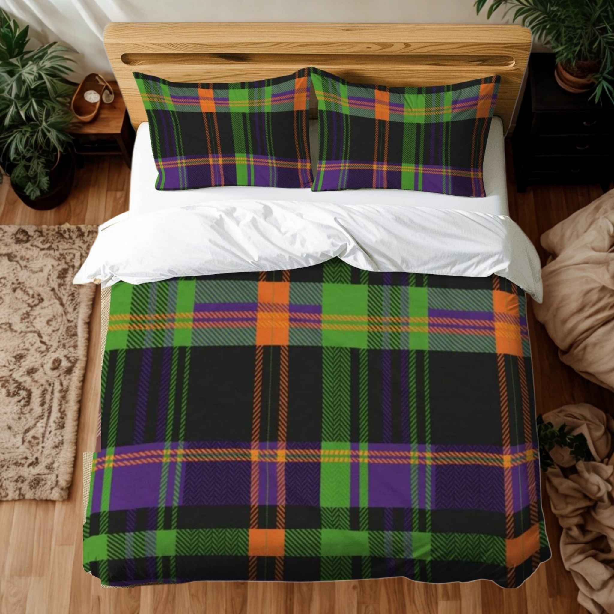 Halloween Duvet Set – Queen or King Plaid Bedding | Hex Check