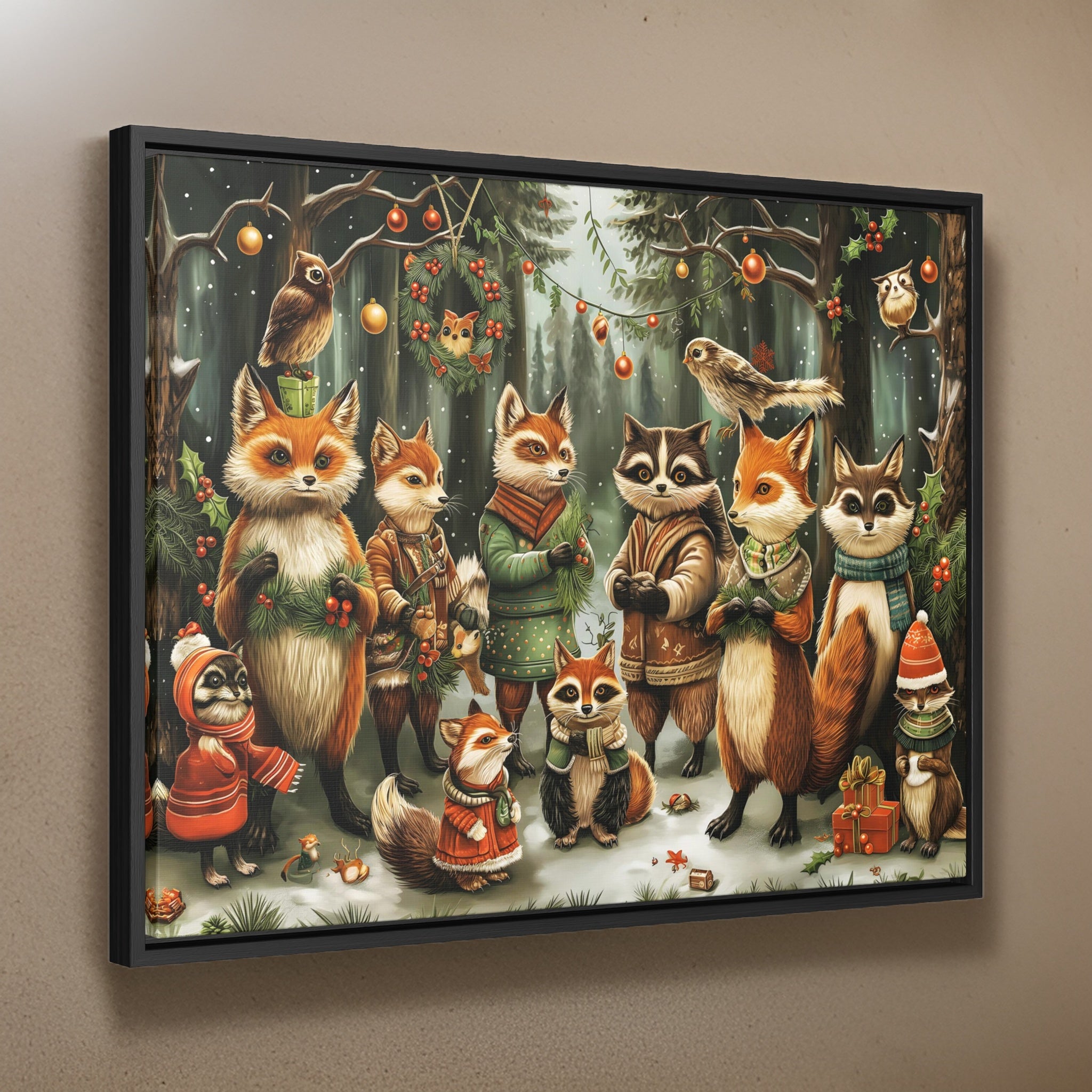 Holiday Forest Foxes Framed Art Print